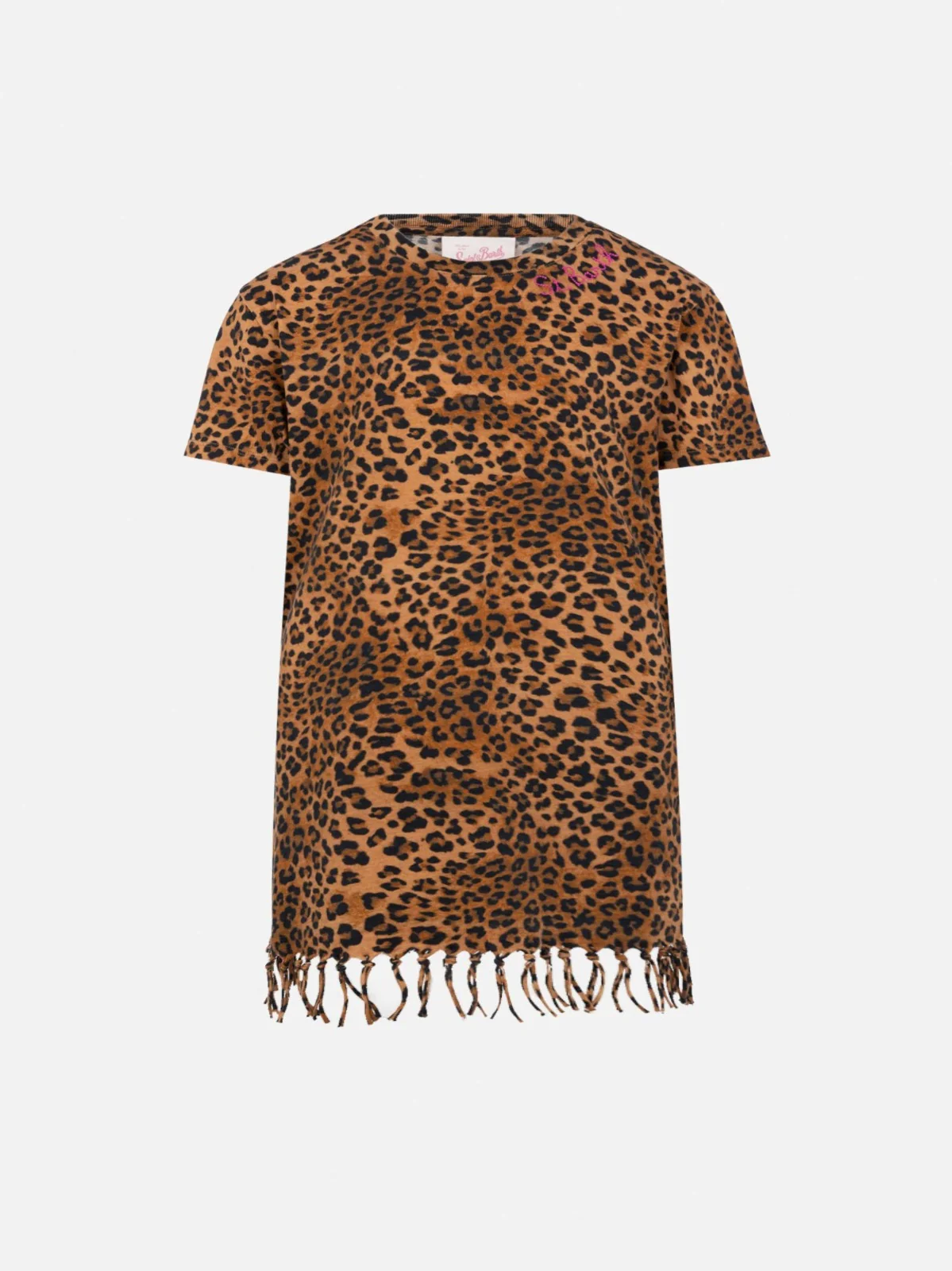Abbey dress with fringes and animalier print