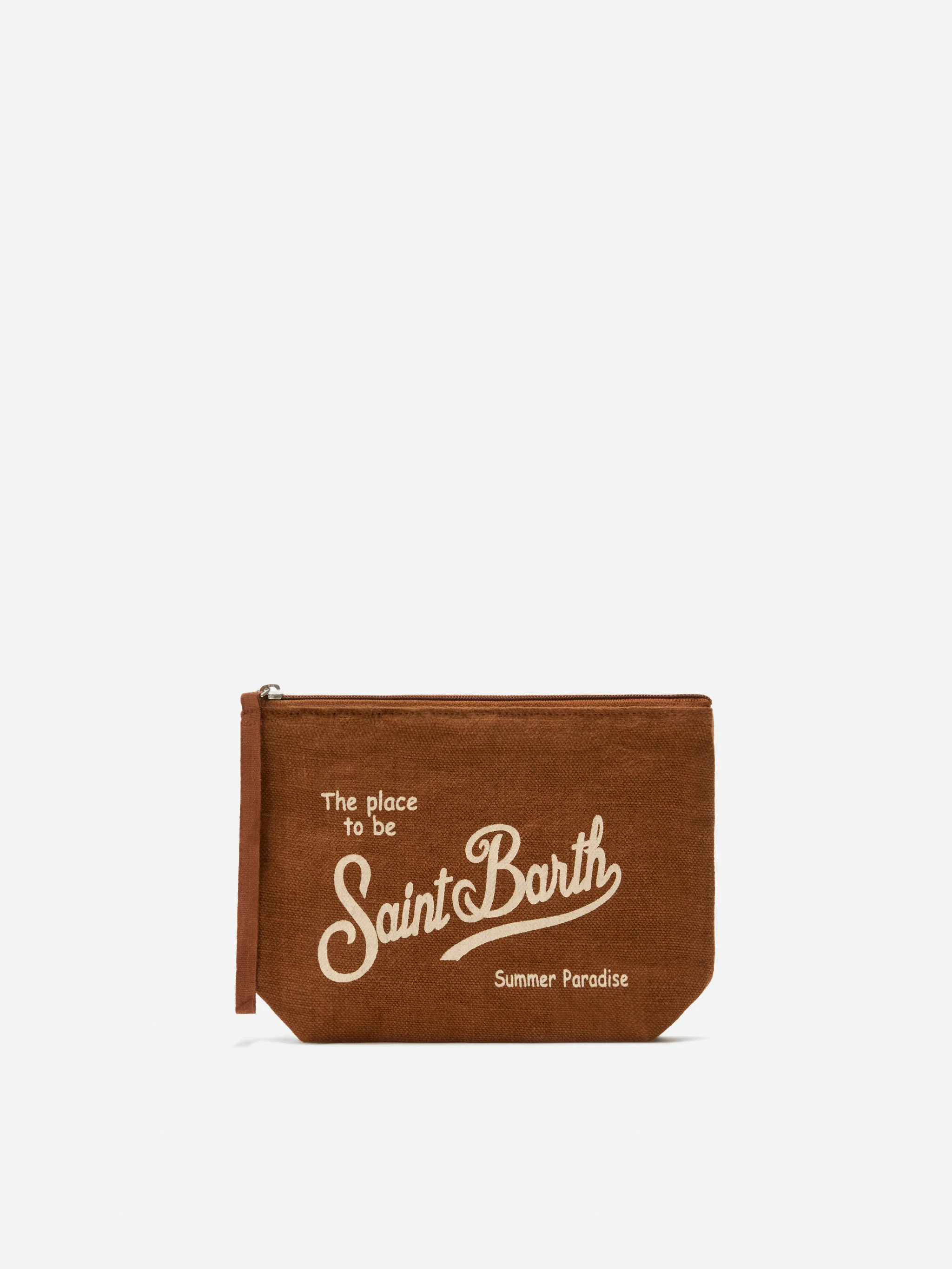 Aline brown solid color linen pouch