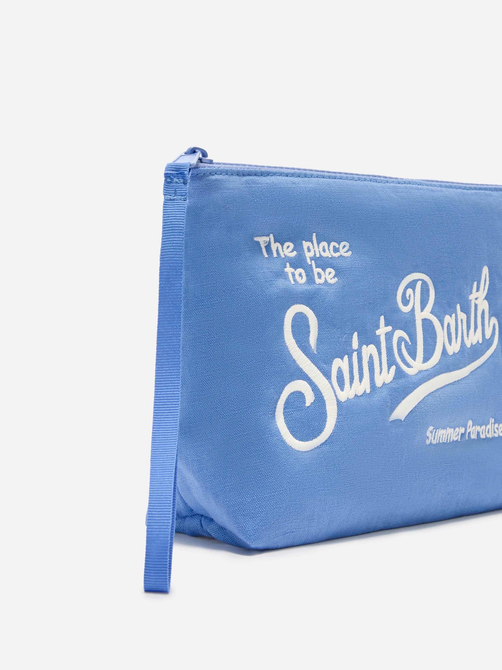 Aline light blue solid color linen pouch - Image 2