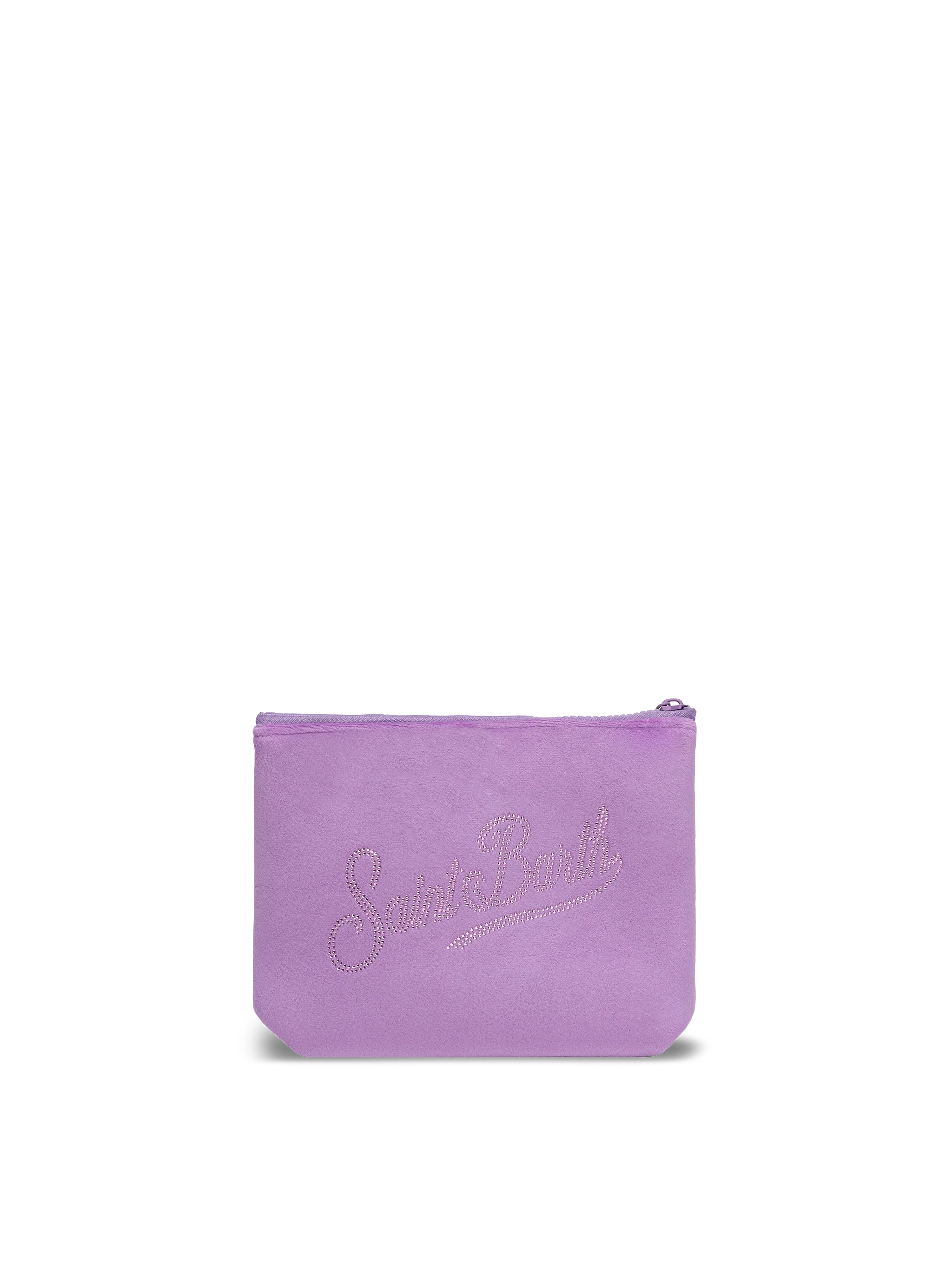 Aline lilac velvet pochette with Saint Barth rhinestone logo - Image 2