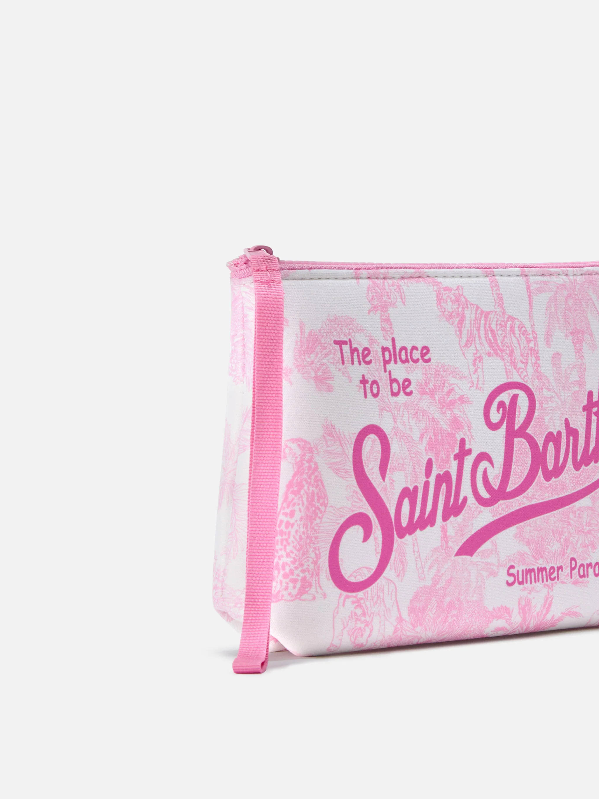 Aline scuba pouch with pink Toile de Jouy print - Image 2