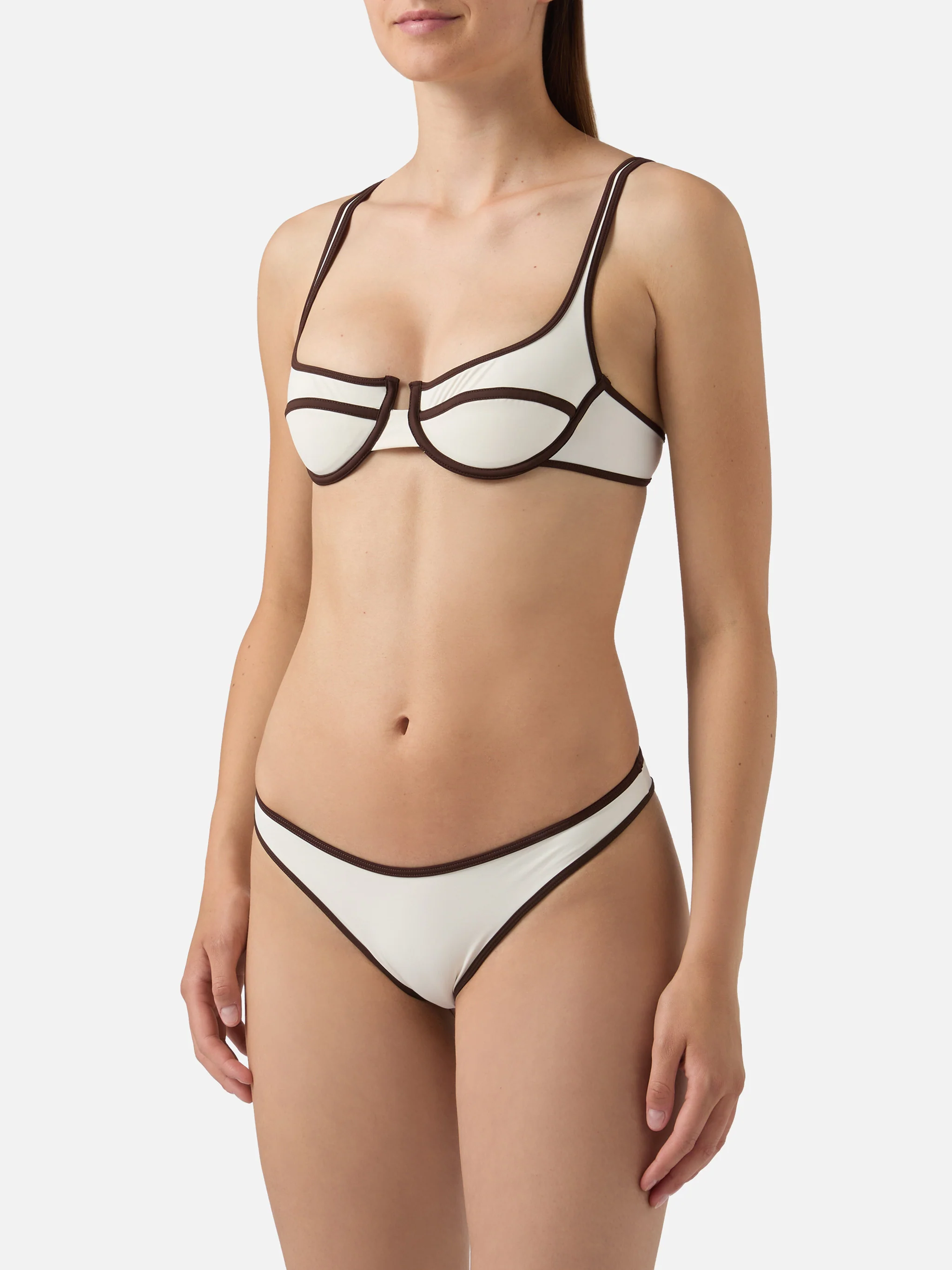 Amira String Naomi String cream and brown contrast trim bikini - Image 2
