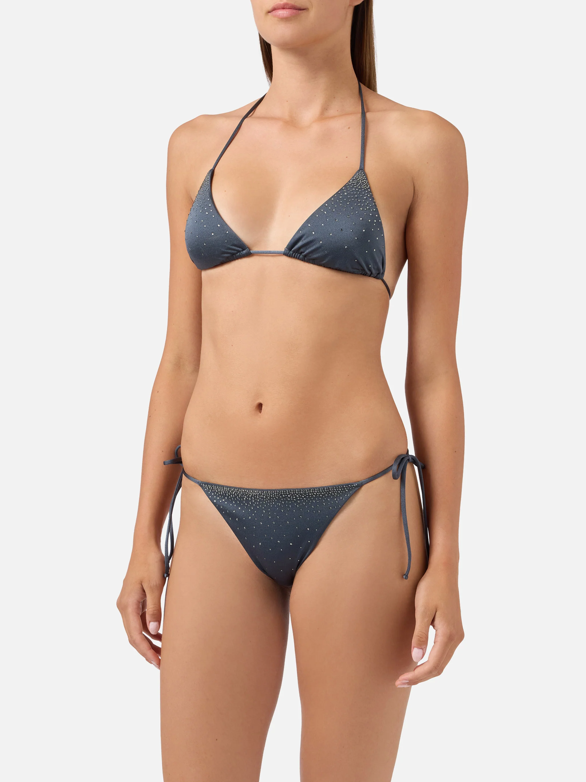 Annabelle Marielle dark grey glossy finish bikini with rhinestone details - Image 2