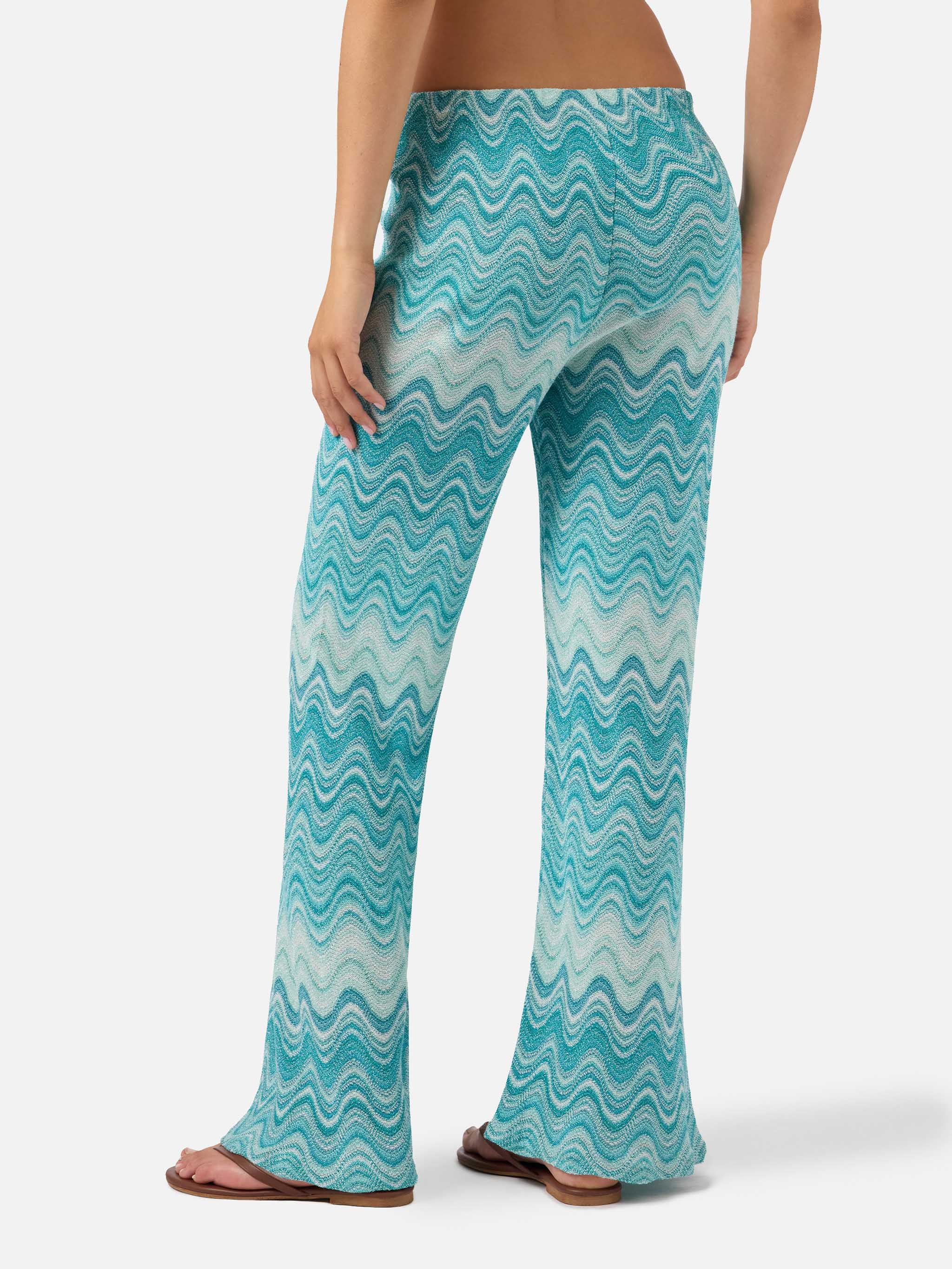 Aqua green Amalia degradé raschel long trousers - Image 4