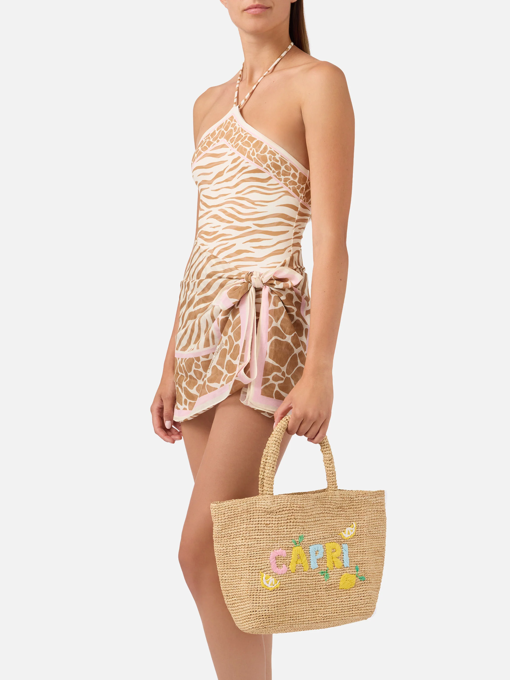 Beach medium raffia bag with Capri embroidery - Image 2