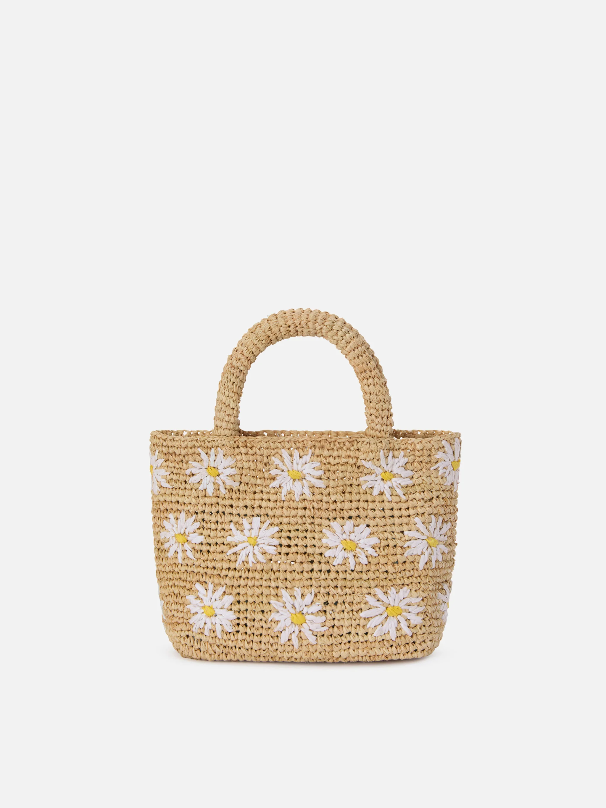 Beach mini raffia bag with embroidered daisies - Image 4