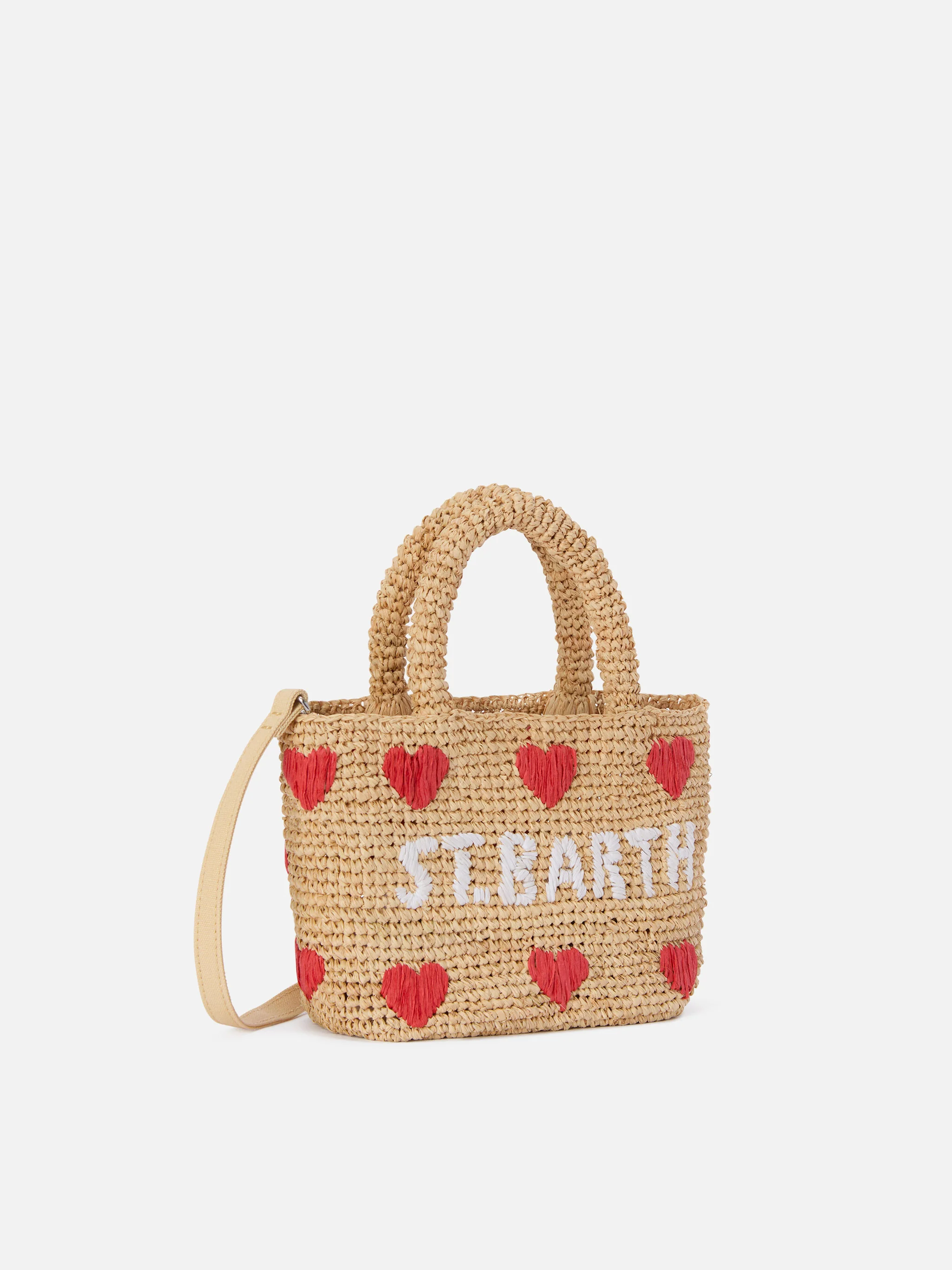 Beach mini raffia bag with embroidered hearts - Image 3