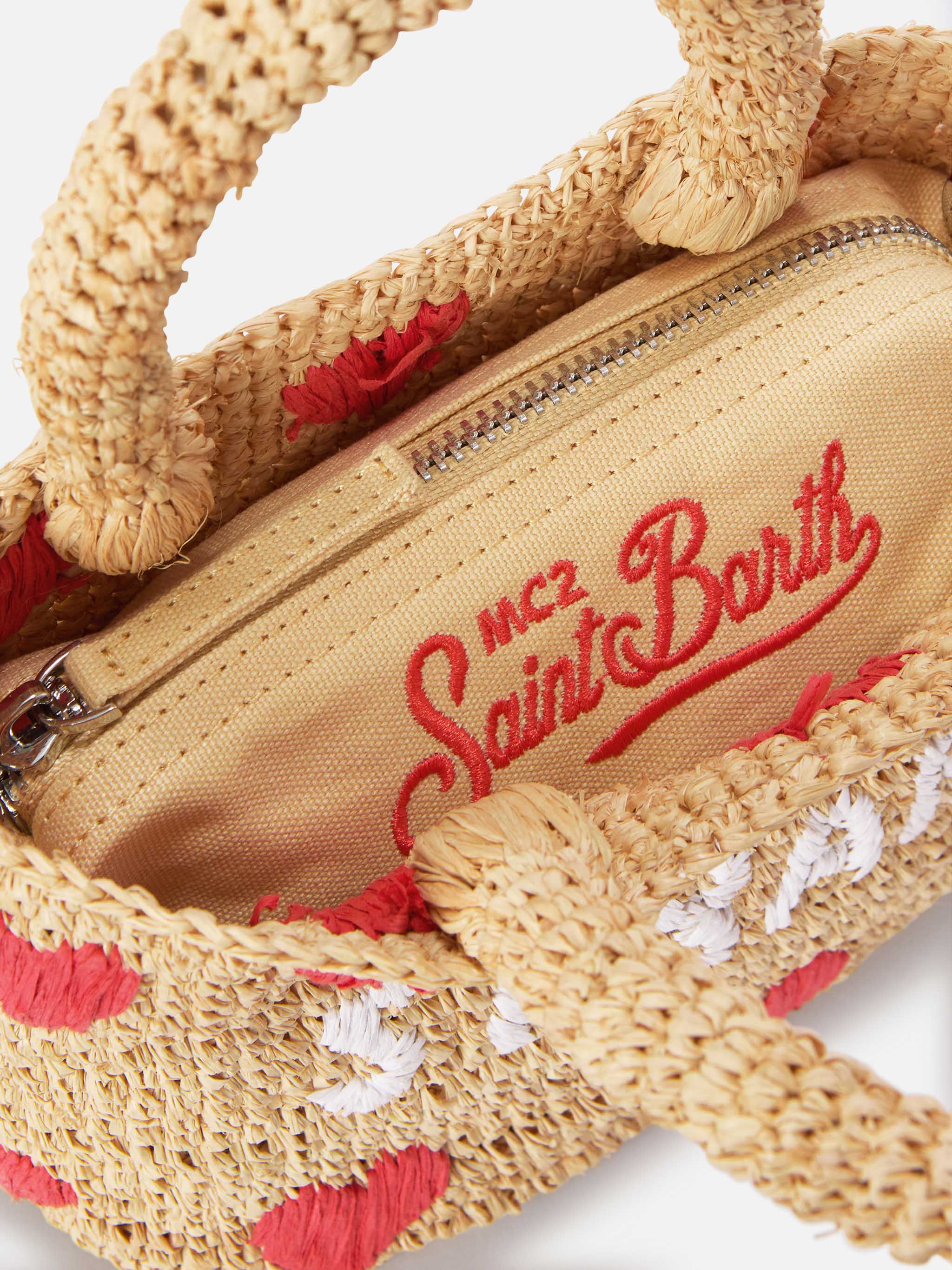 Beach mini raffia bag with embroidered hearts - Image 5