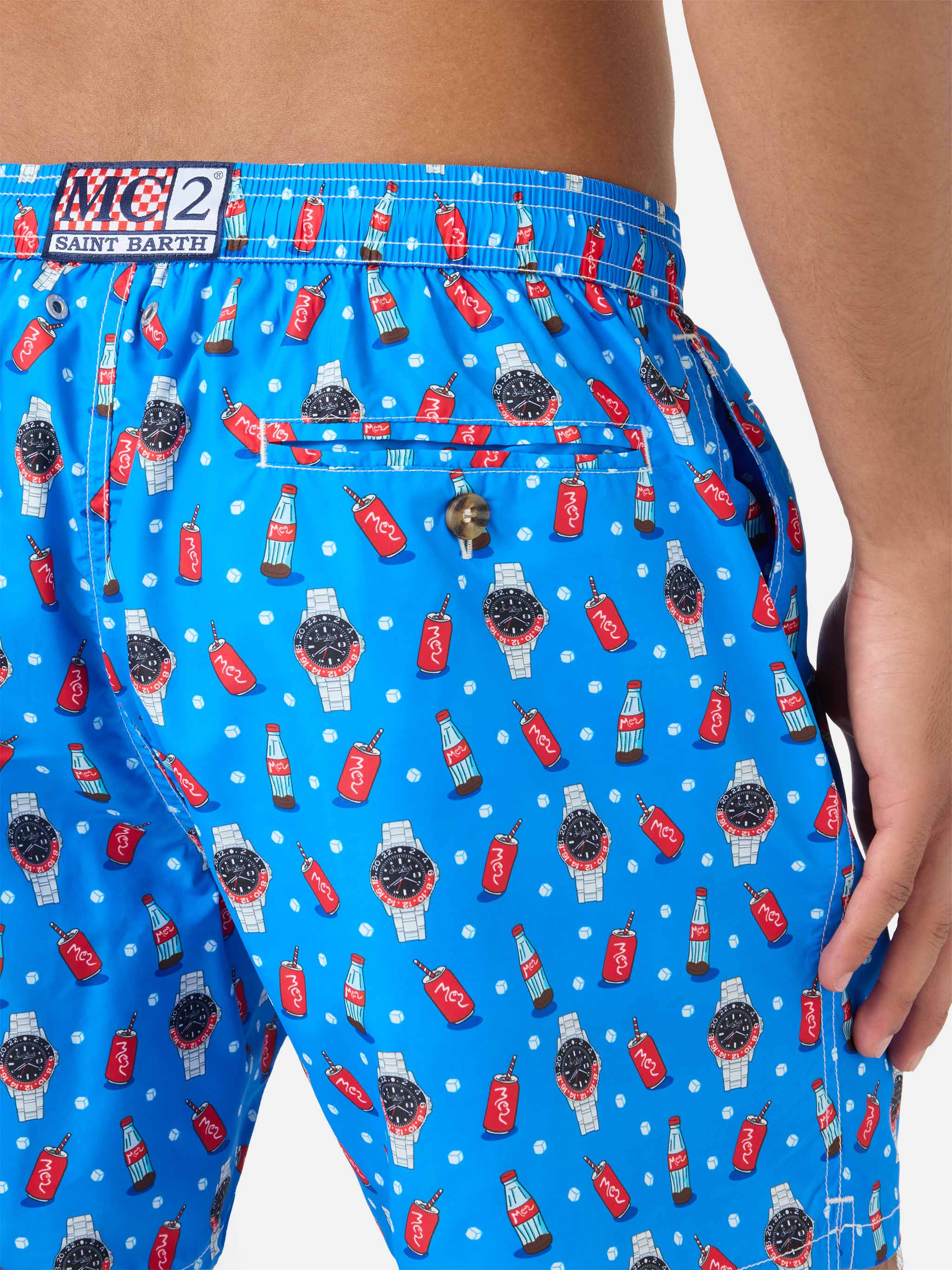 Blue Lighting Micro swim shorts with watch red cola print - Image 6
