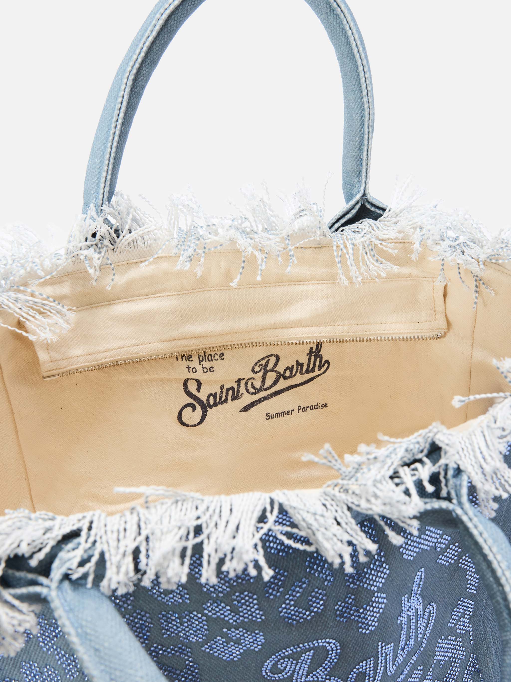 Blue Regular Vanity canvas bag in leopard print with rhinestones - Image 3