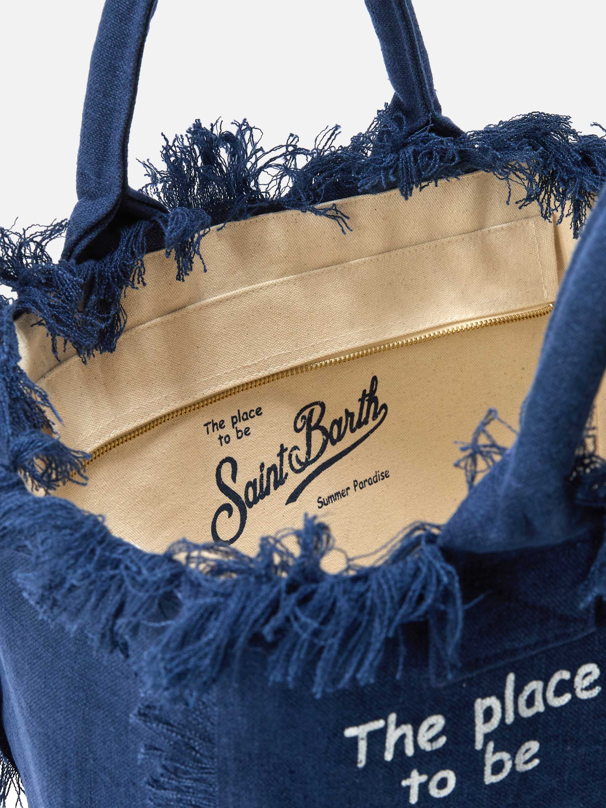 Blue solid color linen Vanity regular bag - Image 3