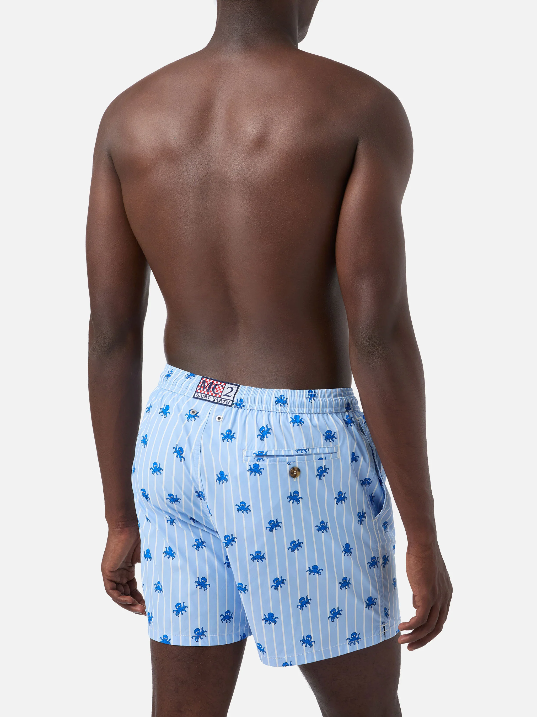 Blue striped Lighting Micro swim shorts with all-over octopus print - Image 5