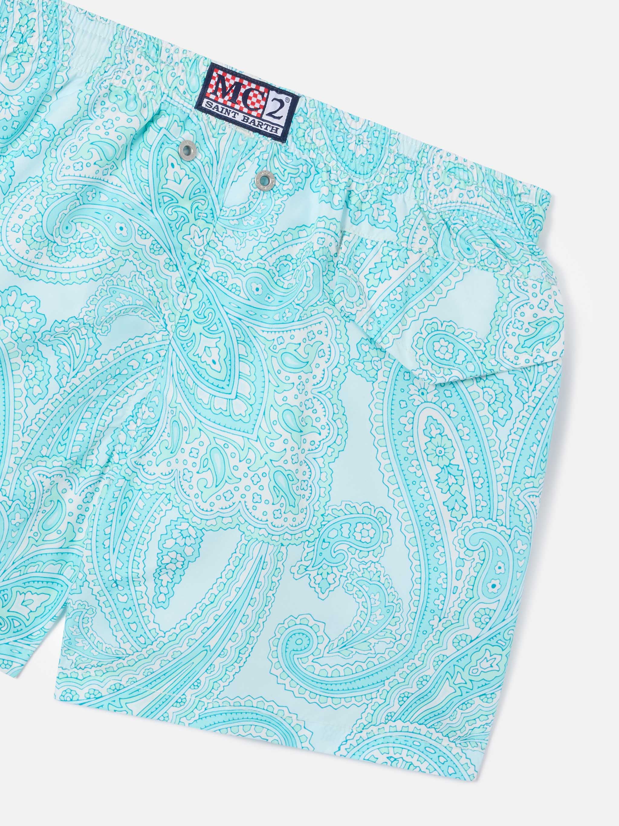 Boy lightweight fabric swim-shorts Jean Lighting 70 with paisley print - Image 3
