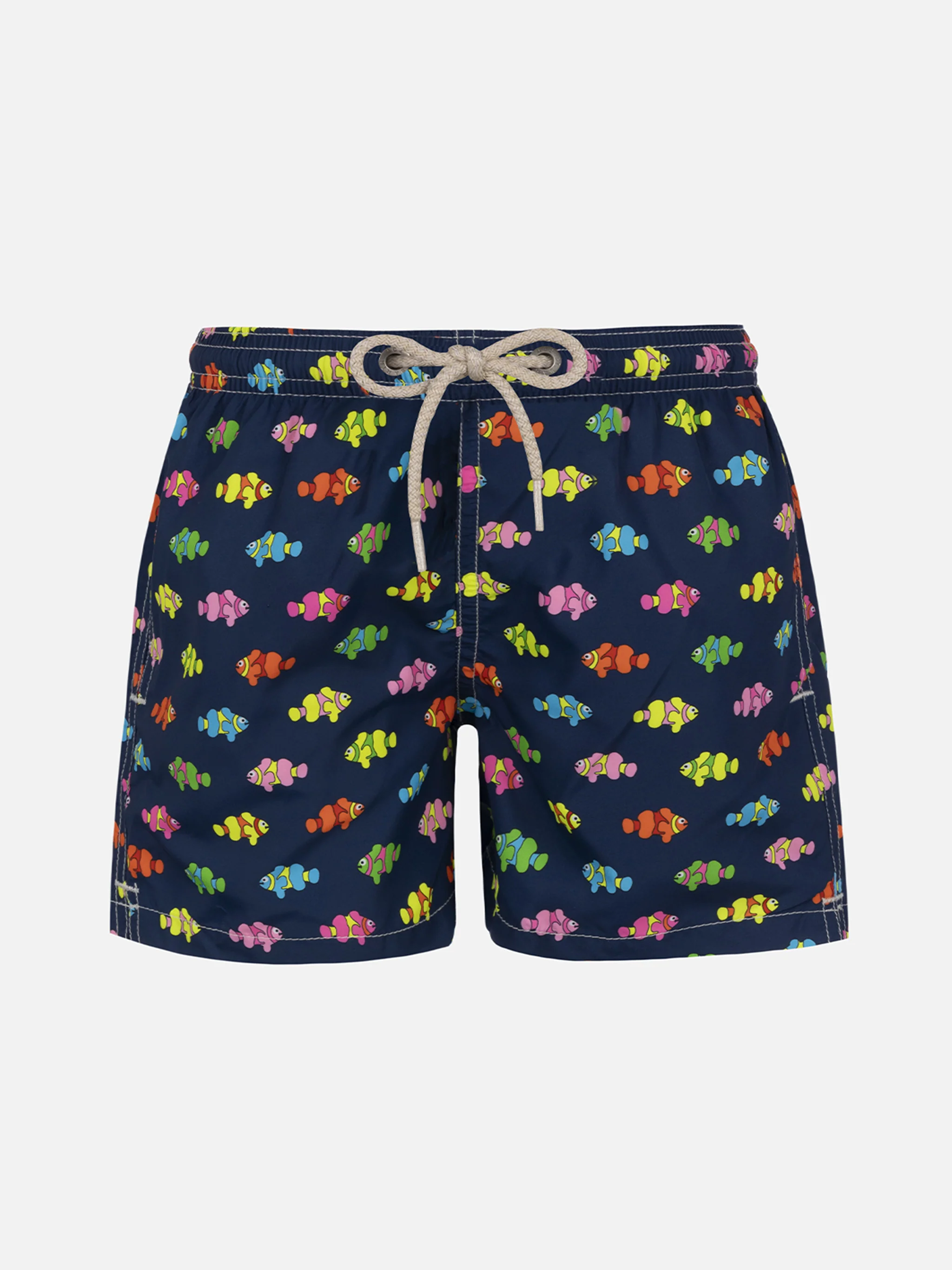 Boy lightweight fabric swim-shorts Jean Lighting with fishes print