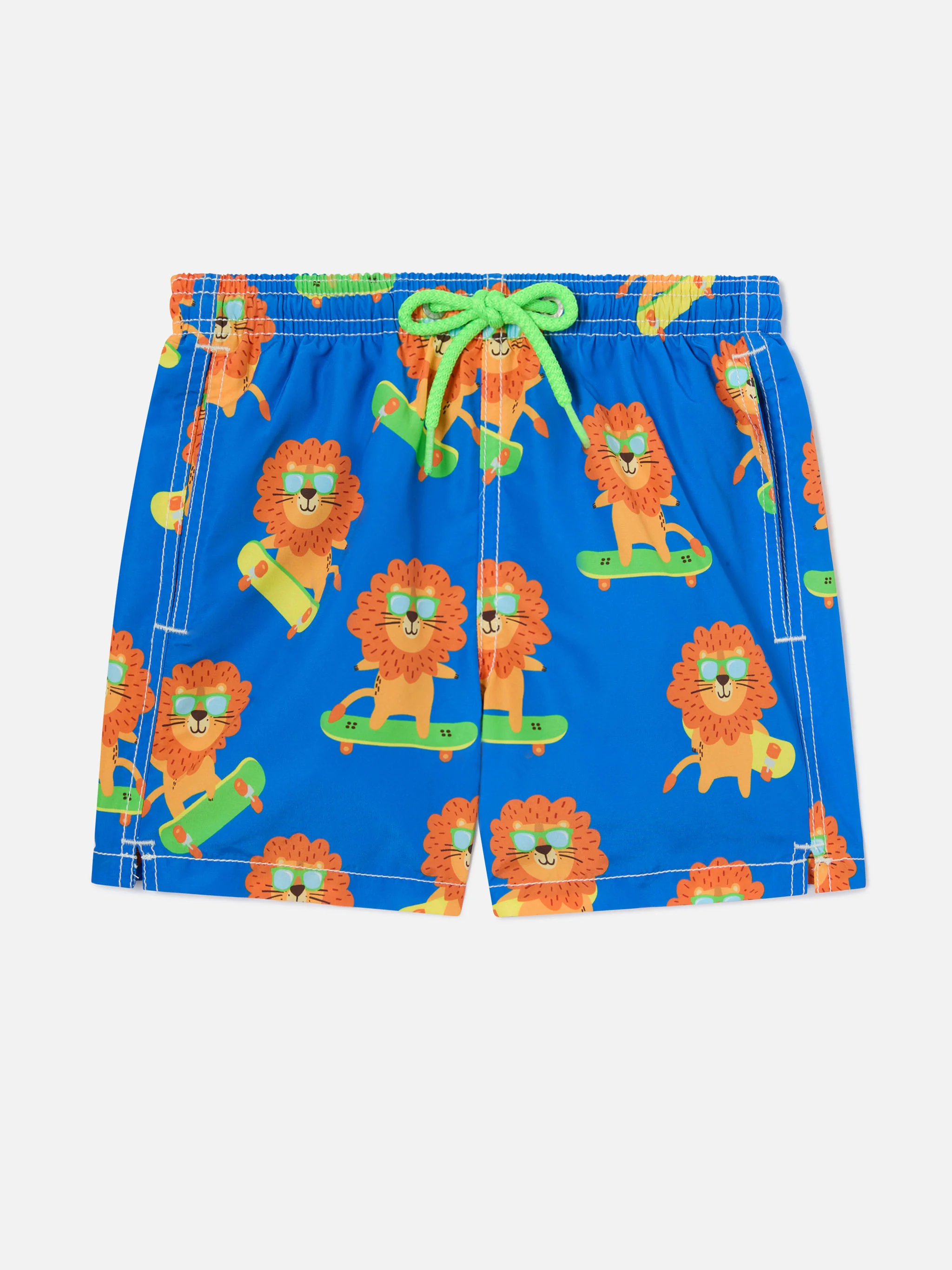 Boy mid-length Jean swim-shorts with skating leo print - Image 3