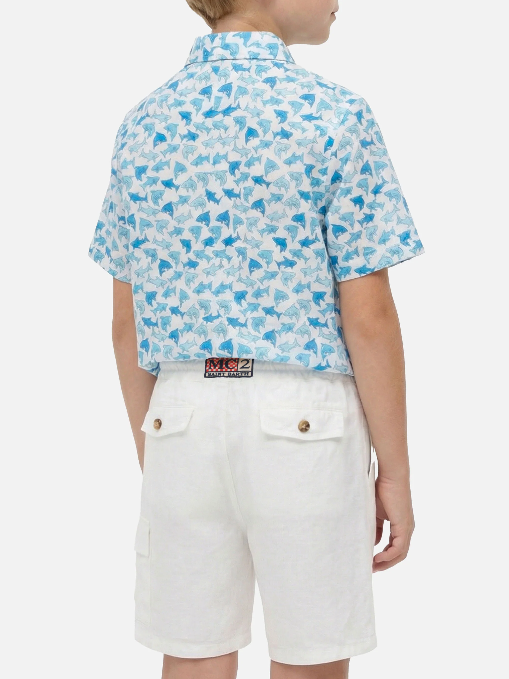 Boy shirt with light blue sharks all over print - Image 3