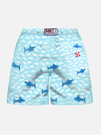 Boy swim shorts with embroidered sharks - Image 2