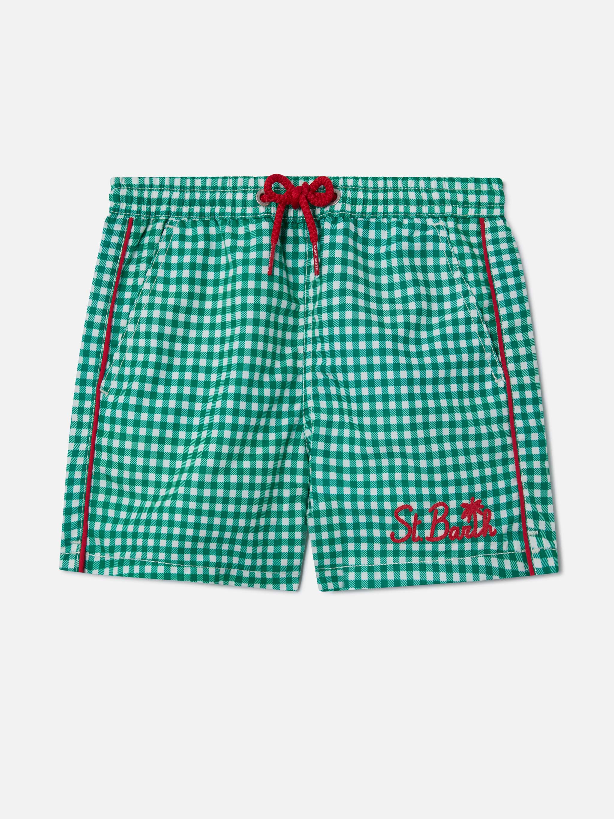 Boy swim shorts with gingham print