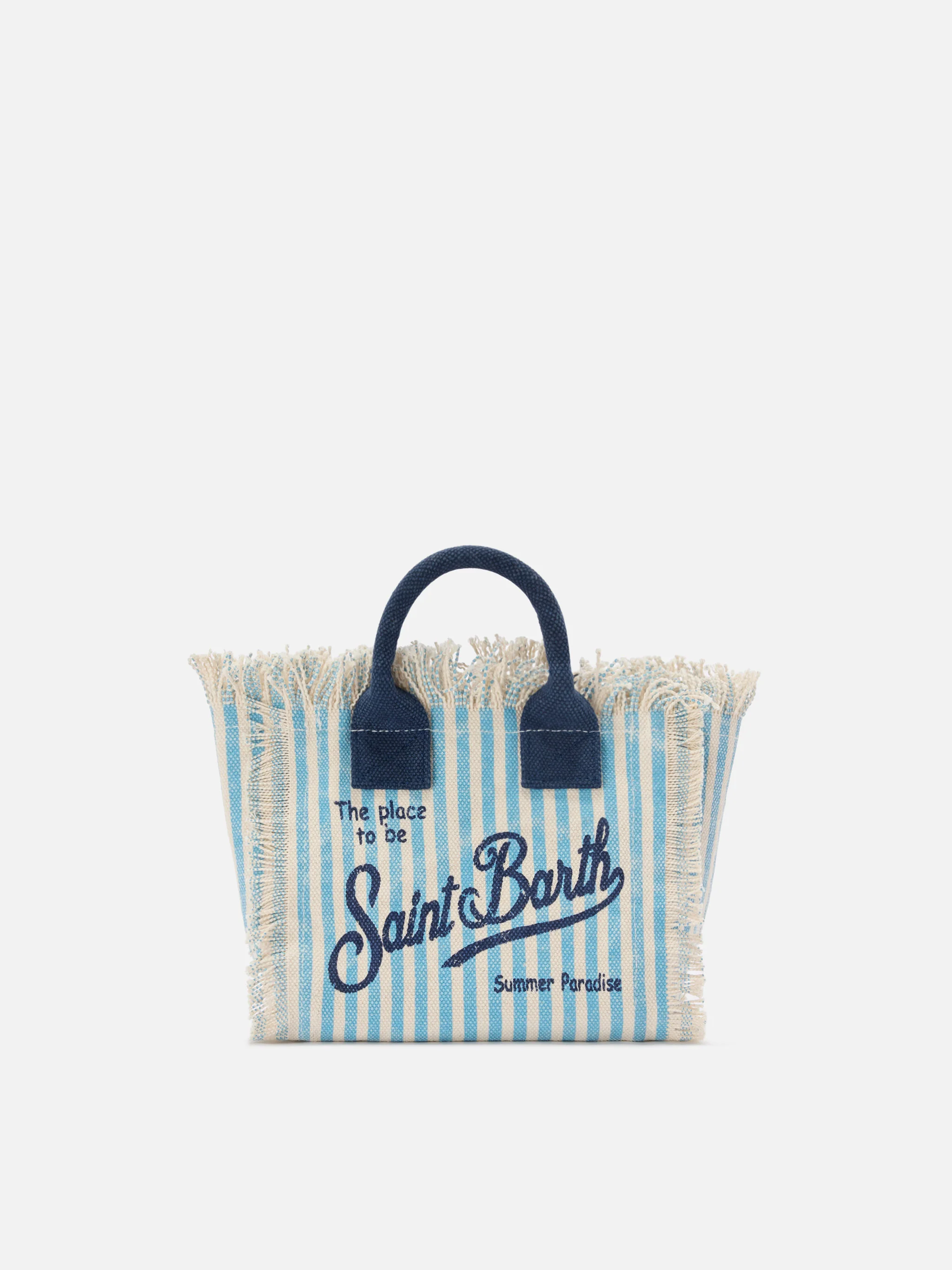 Canvas Vanity mini bag with light blue stripes and contrast details