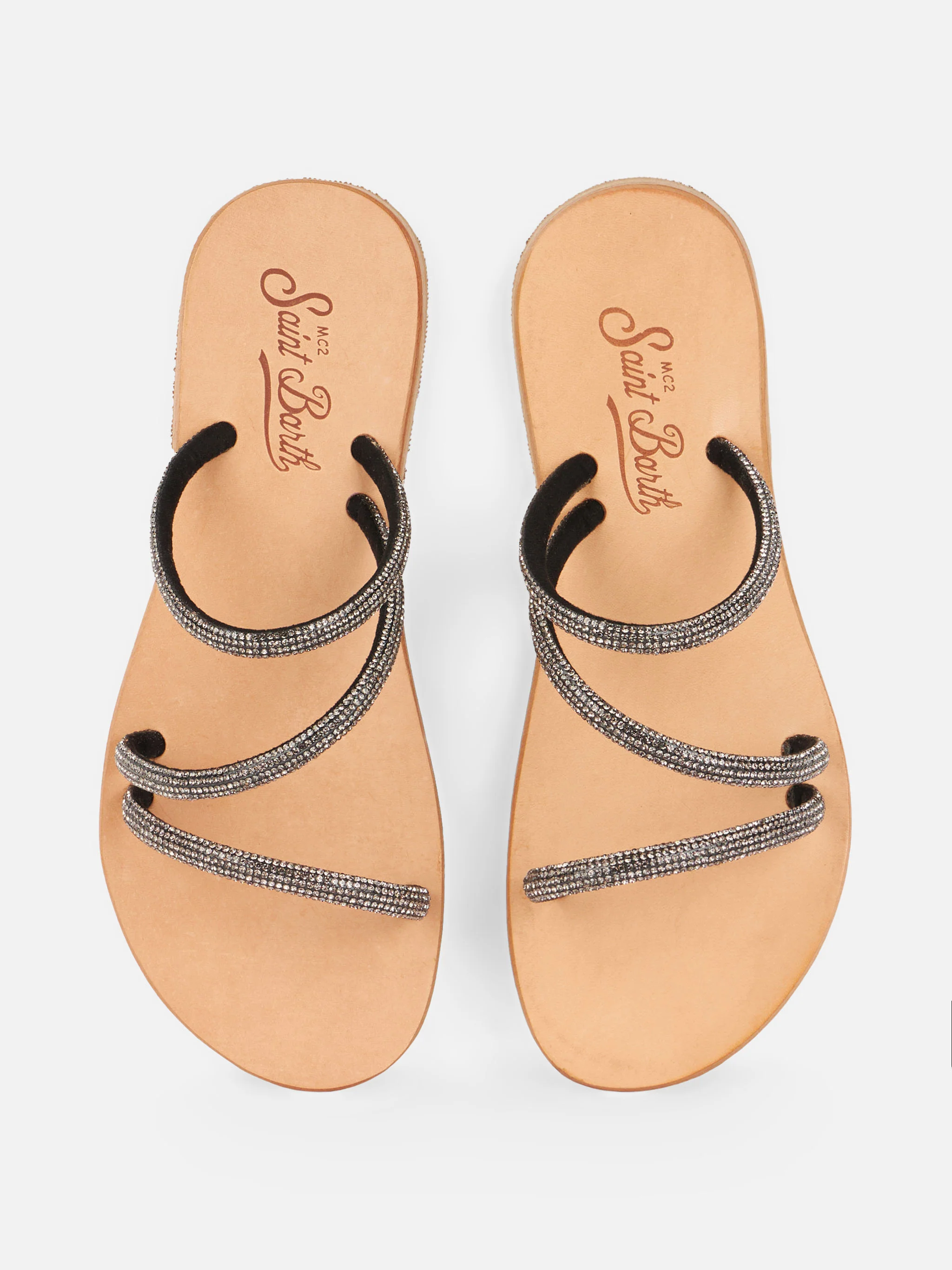 Cora flat sandals with black rhinestones - Image 2
