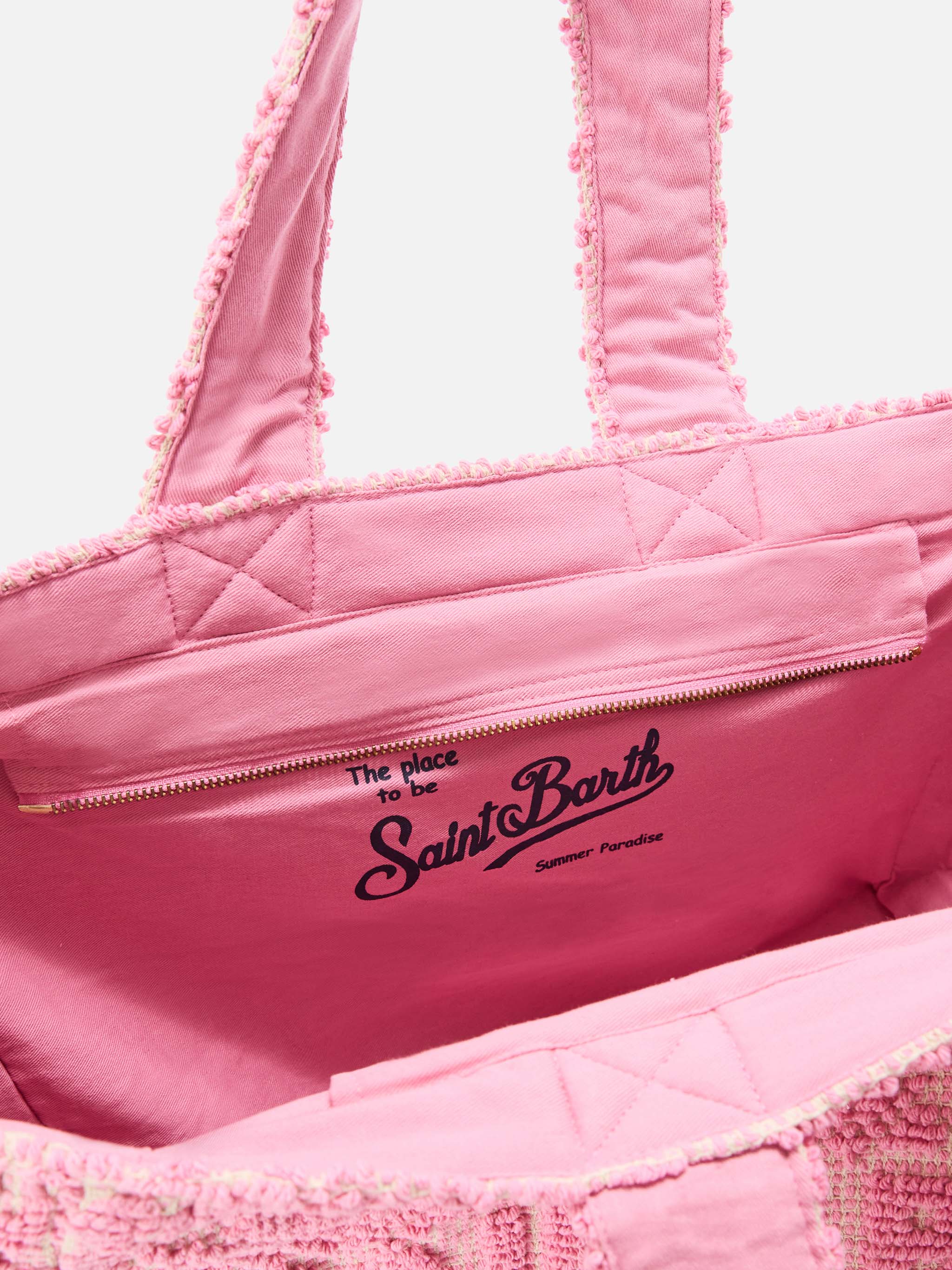 Cotton Tufting bag in pink with raised embroidery - Image 3