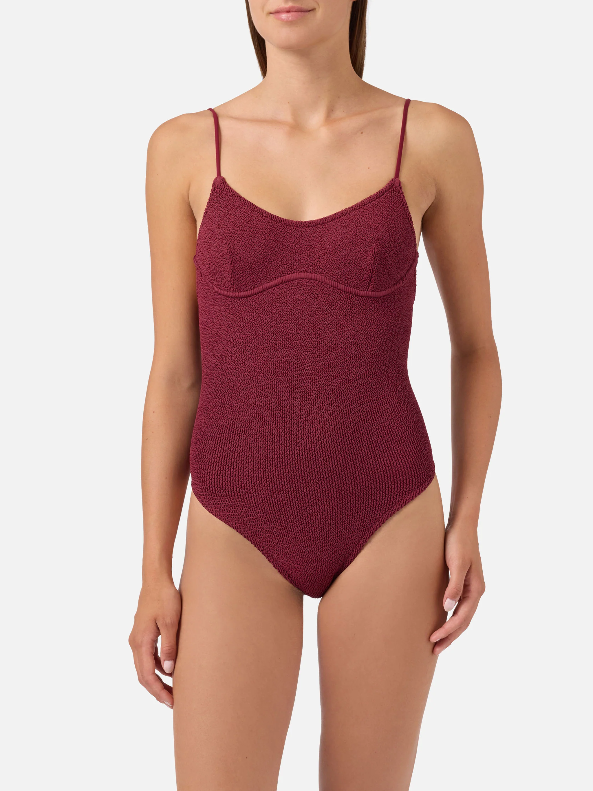 Dara one-piece swimsuit in burgundy crinkle fabric - Image 2