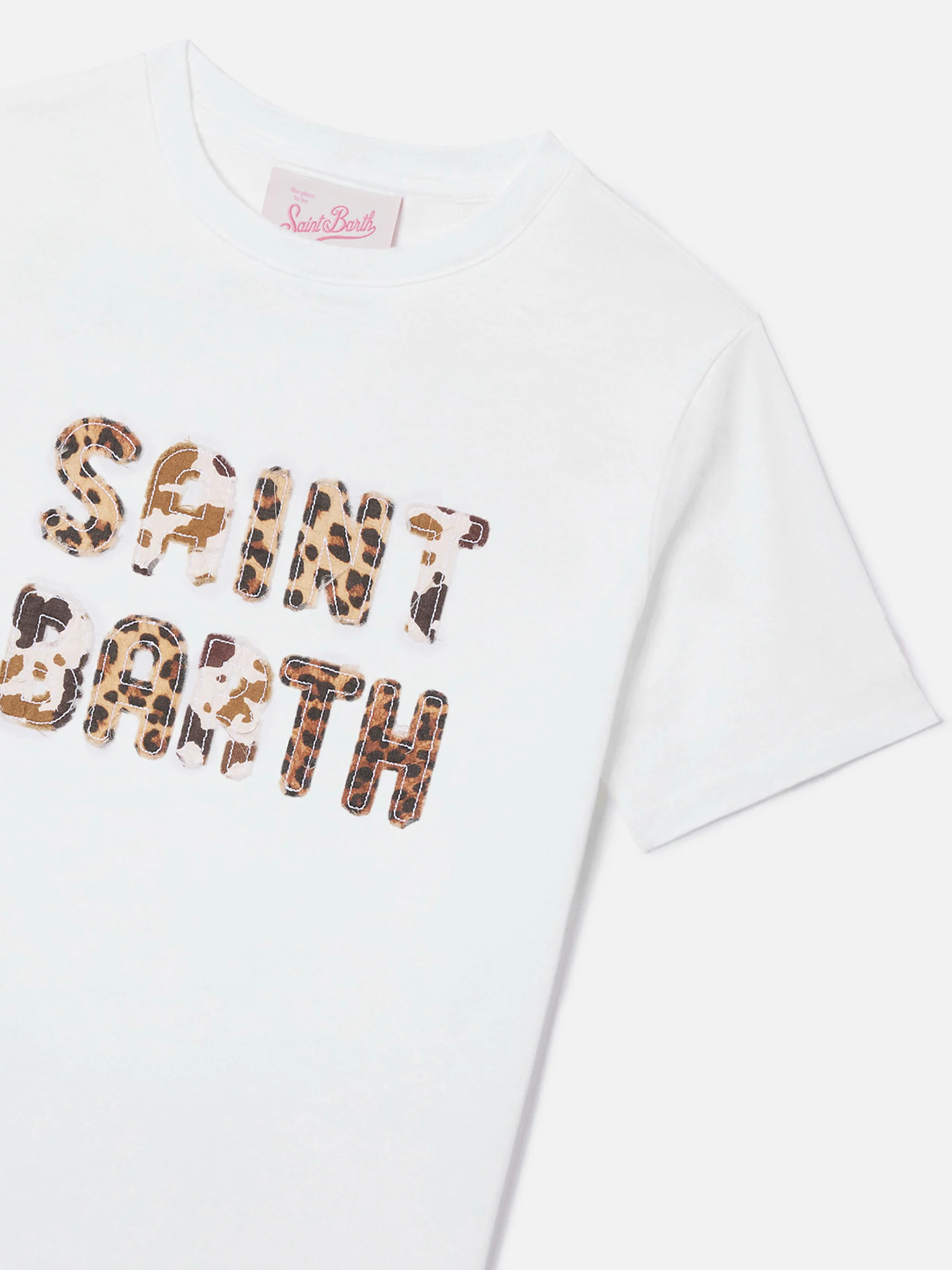 Elly T-shirt in white cotton with animal print logo patch - Image 2