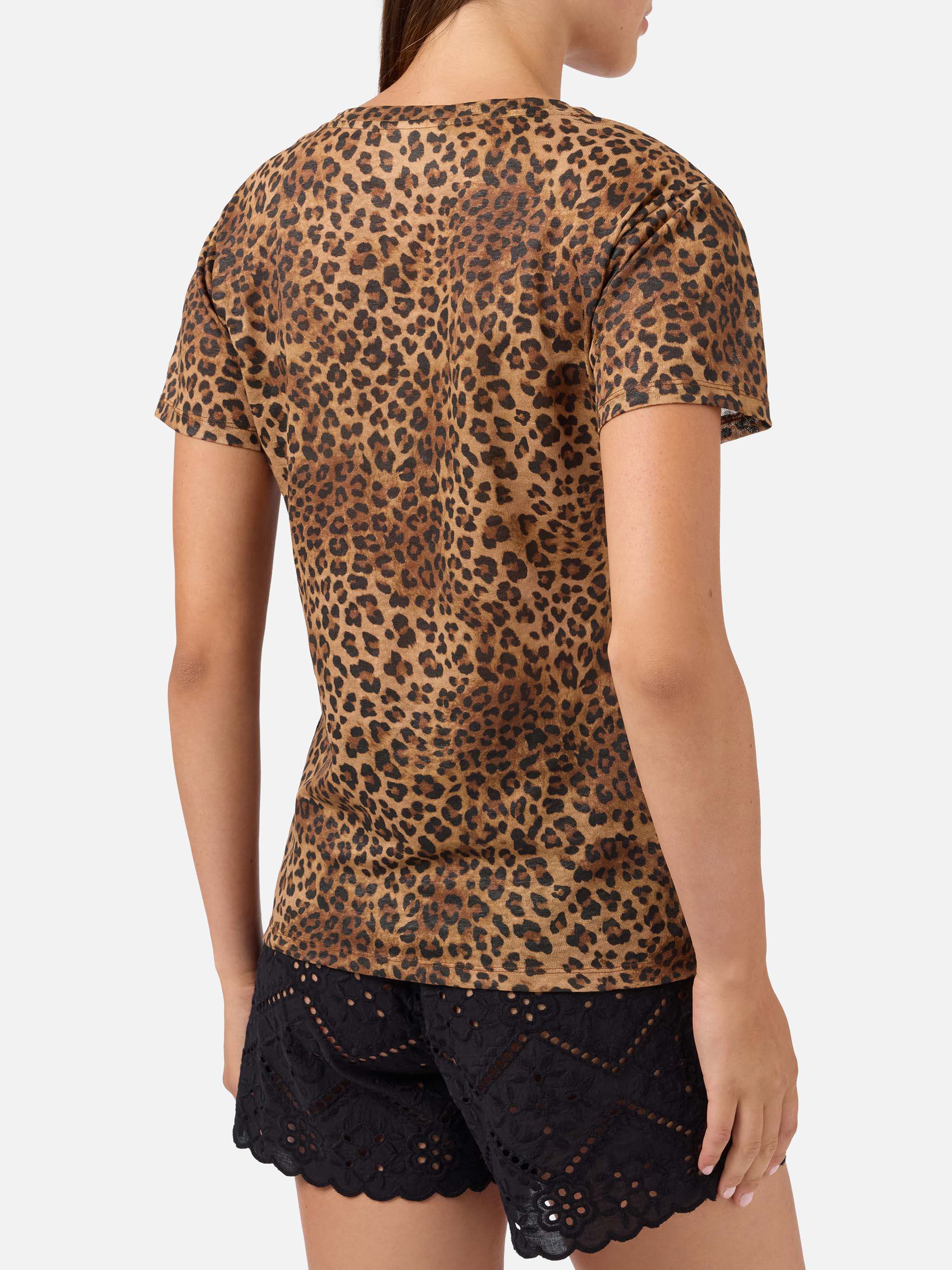 Eloise leopard linen t-shirt with logo embroidery - Image 4