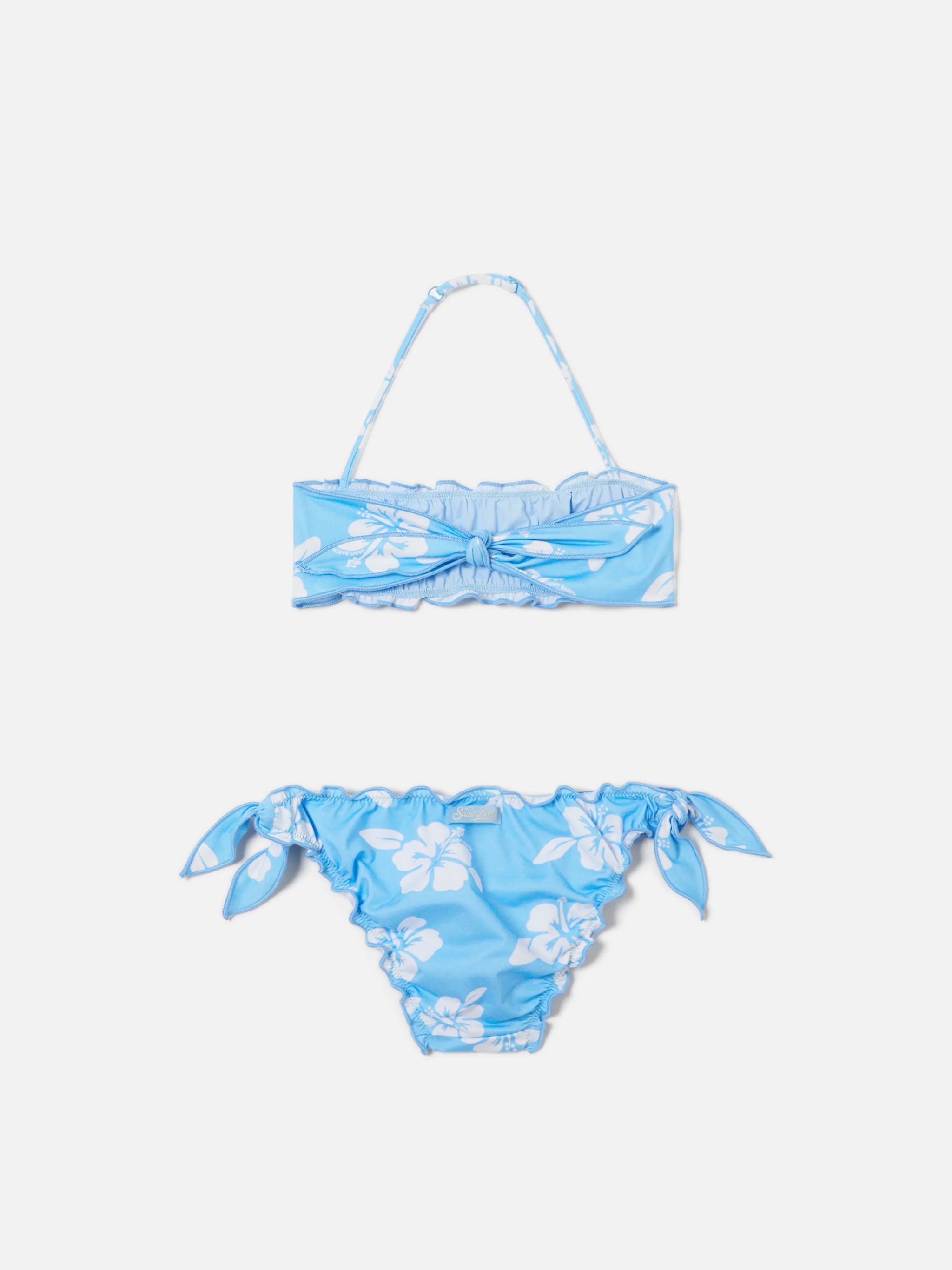 Emy light blue bandeau bikini hibiscus print - Image 2