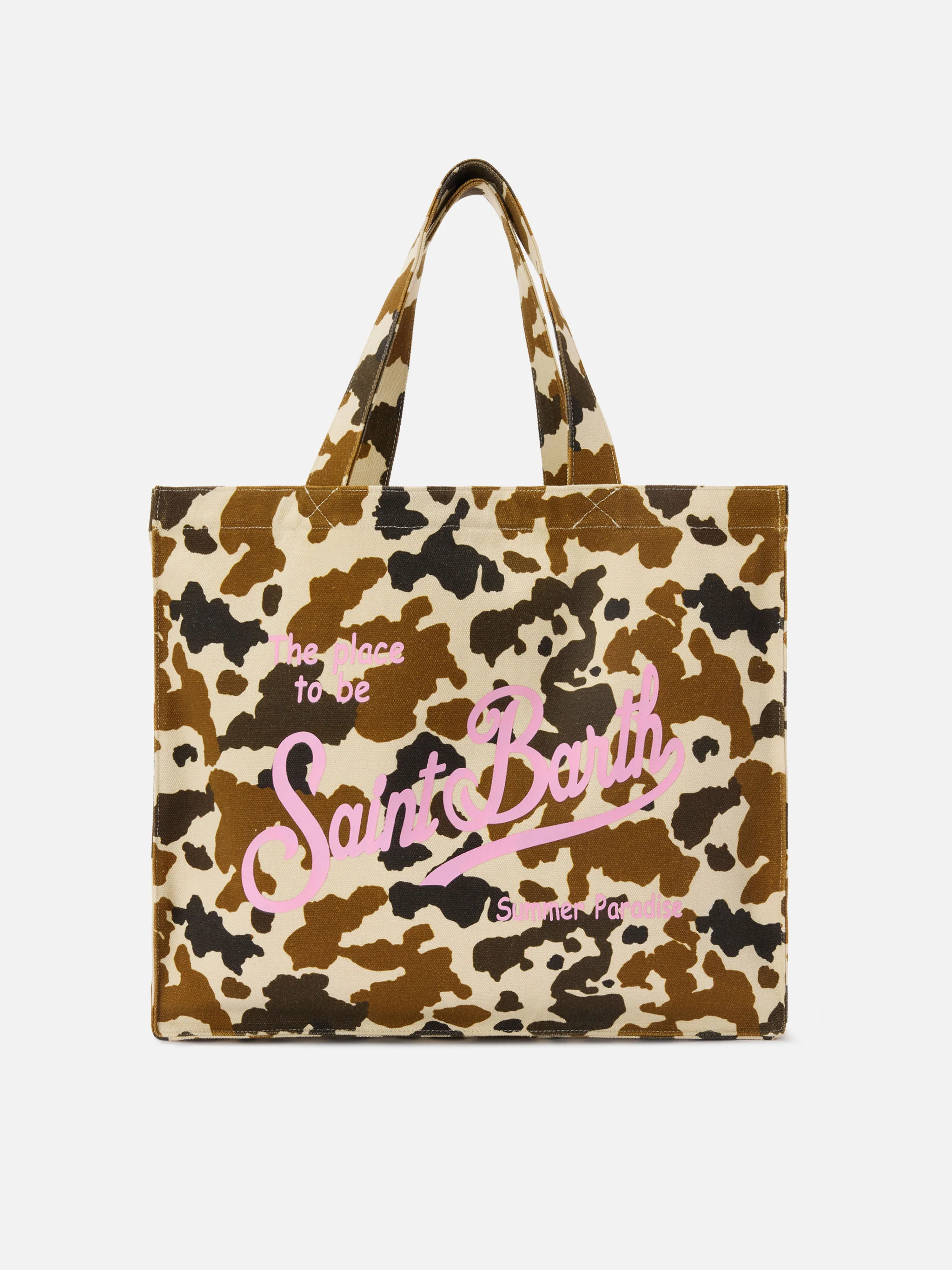 Essential canvas tote bag with cow print and printed logo