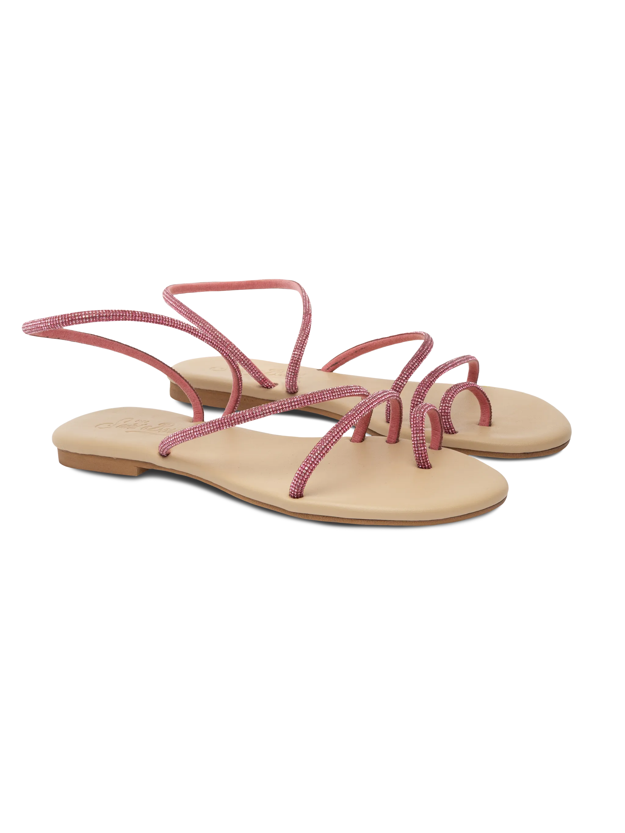 Flat Ring Sandals with fuchsia rhinestones