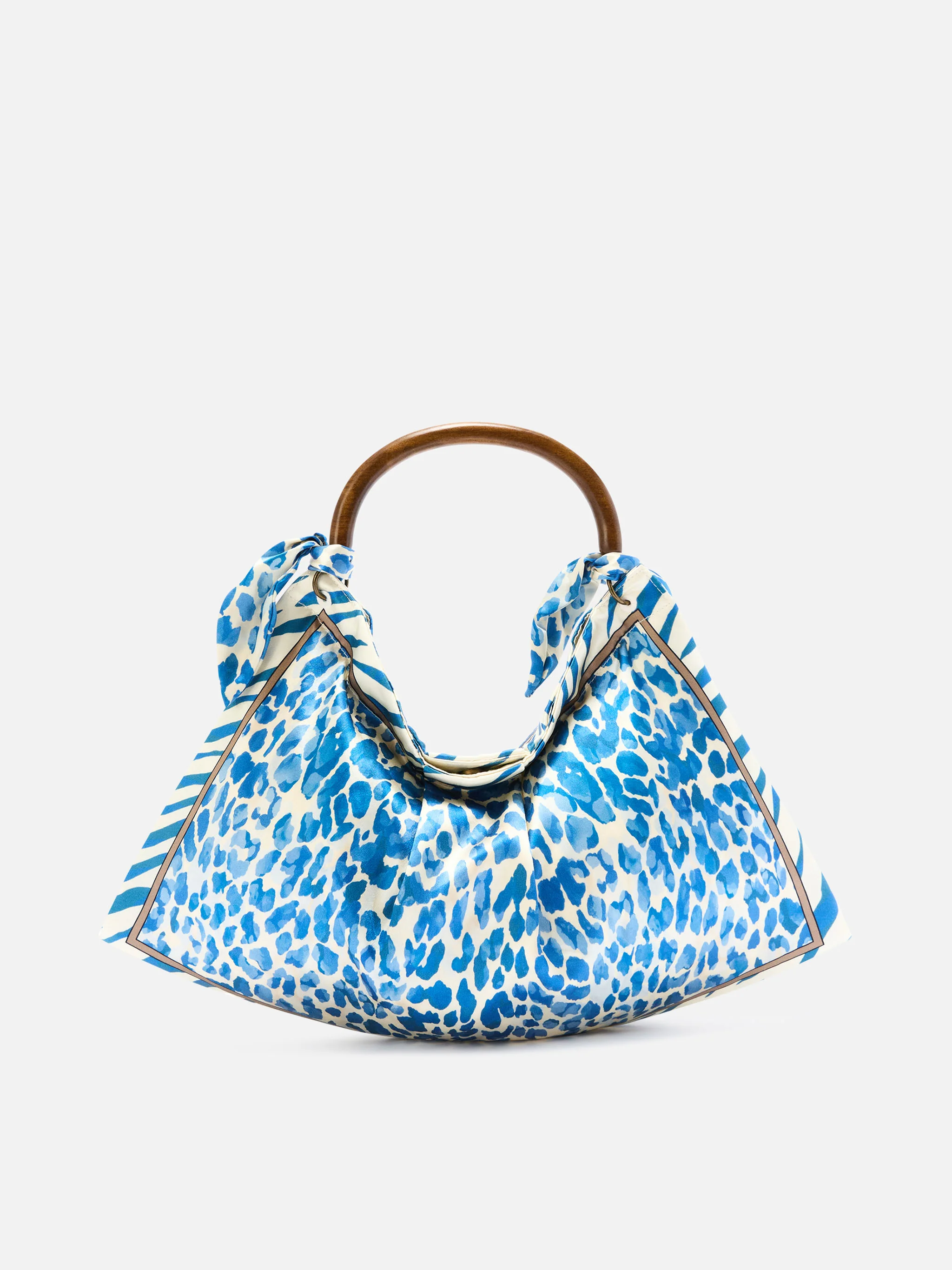 Foulard silk bag with wooden handle and animal print - Image 3