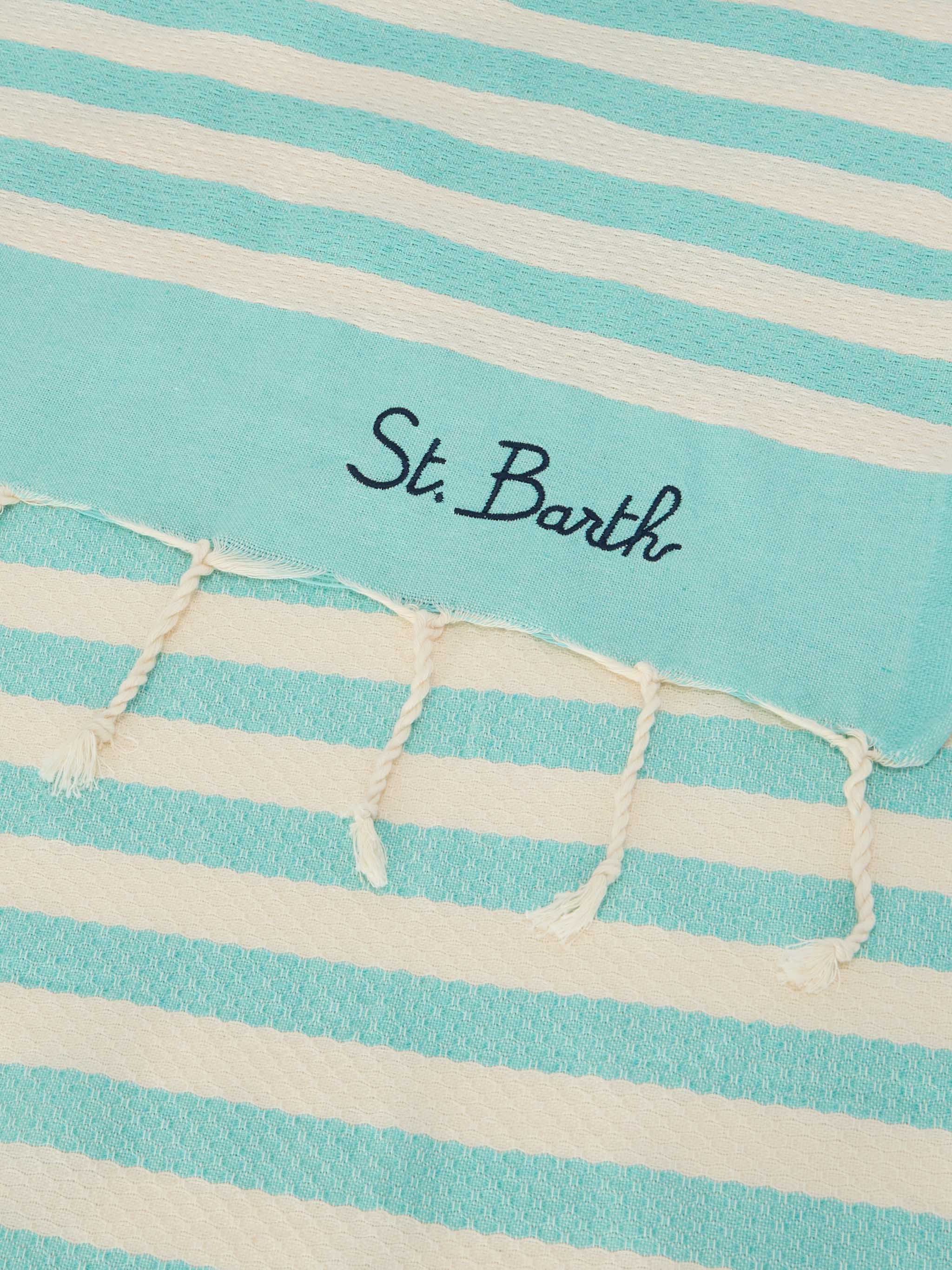 Foutas beach towel with aqua green and white stripes - Image 2