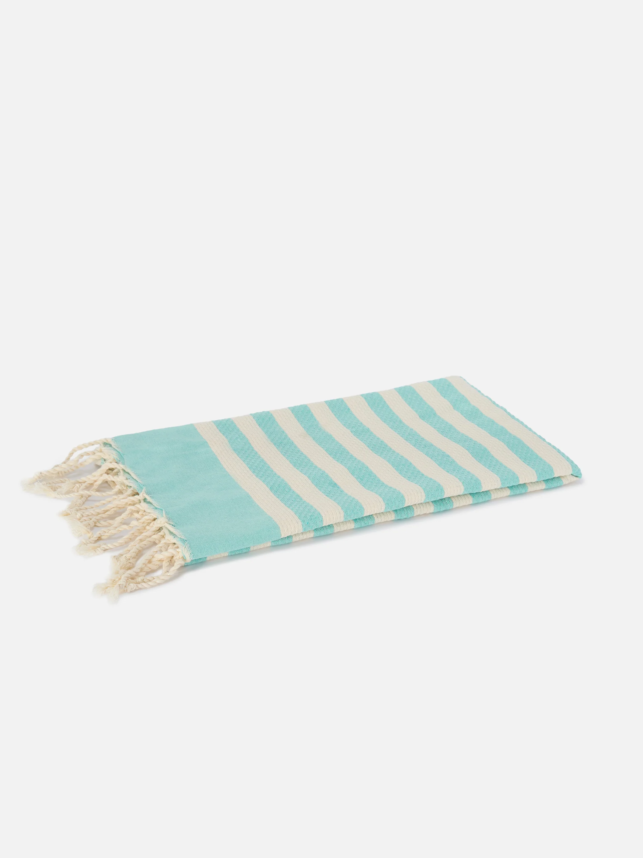 Foutas beach towel with aqua green and white stripes - Image 3