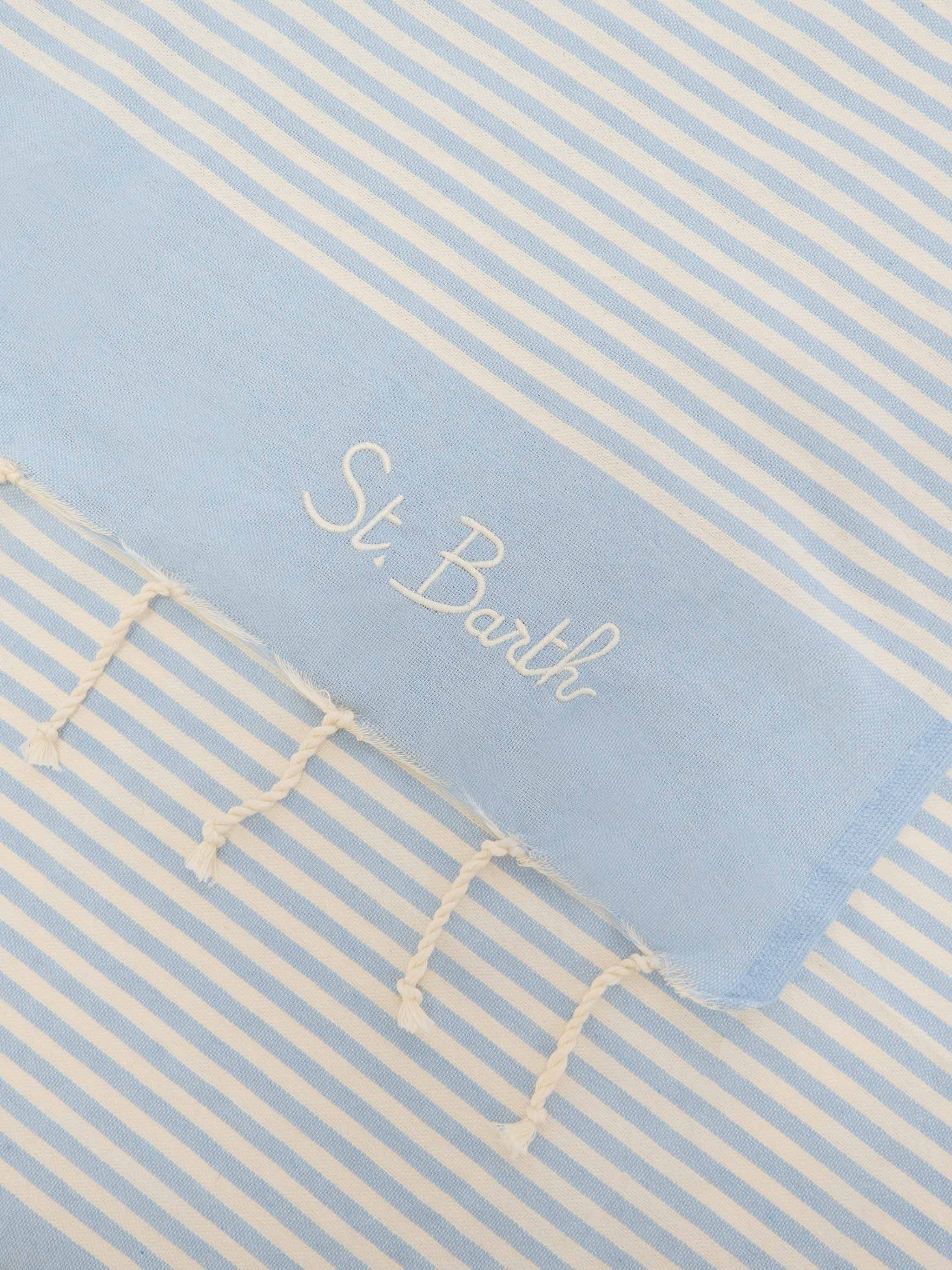 Foutas beach towel with small light blue and white stripes - Image 3