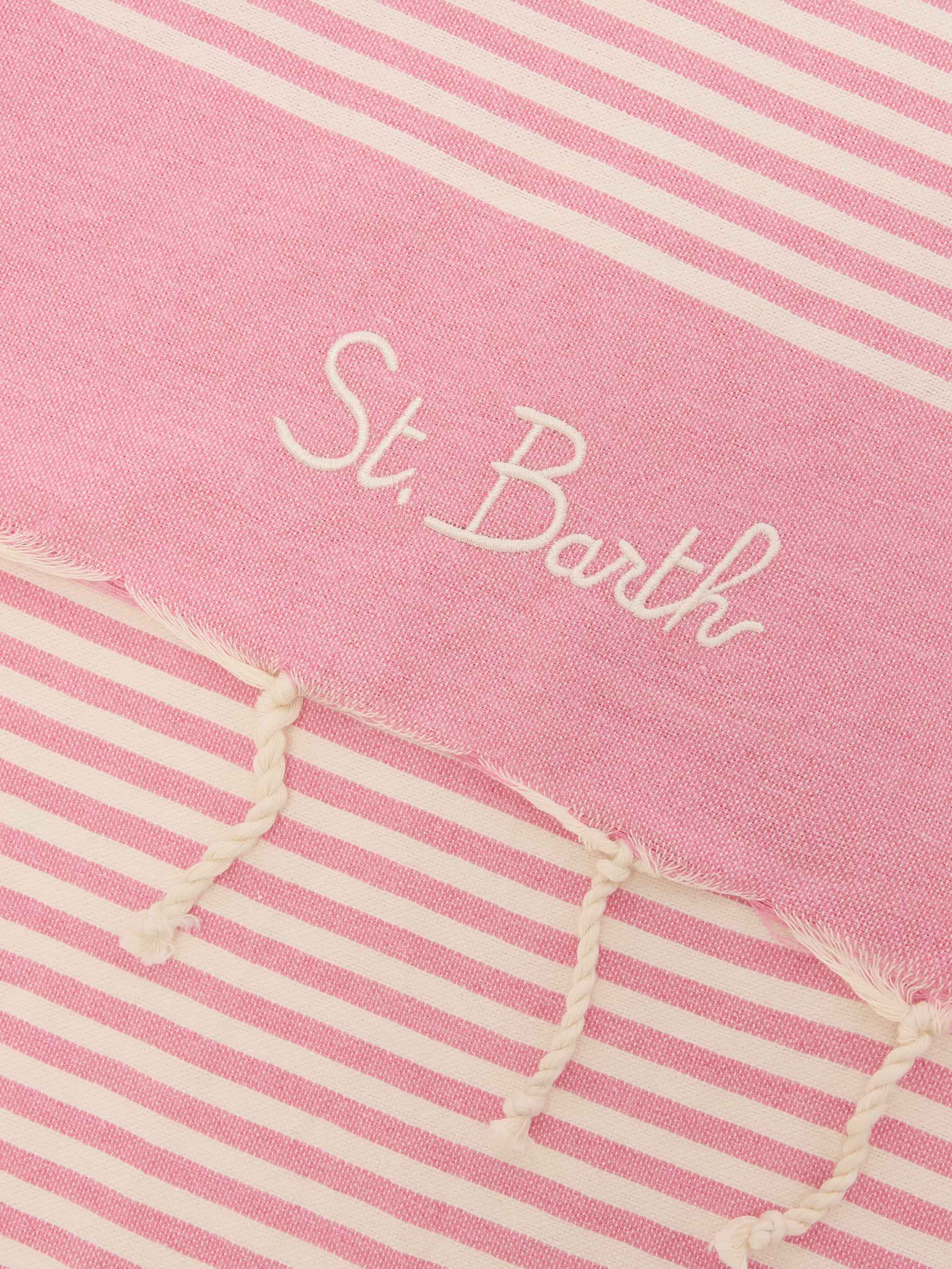Foutas beach towel with small pink and white stripes - Image 2