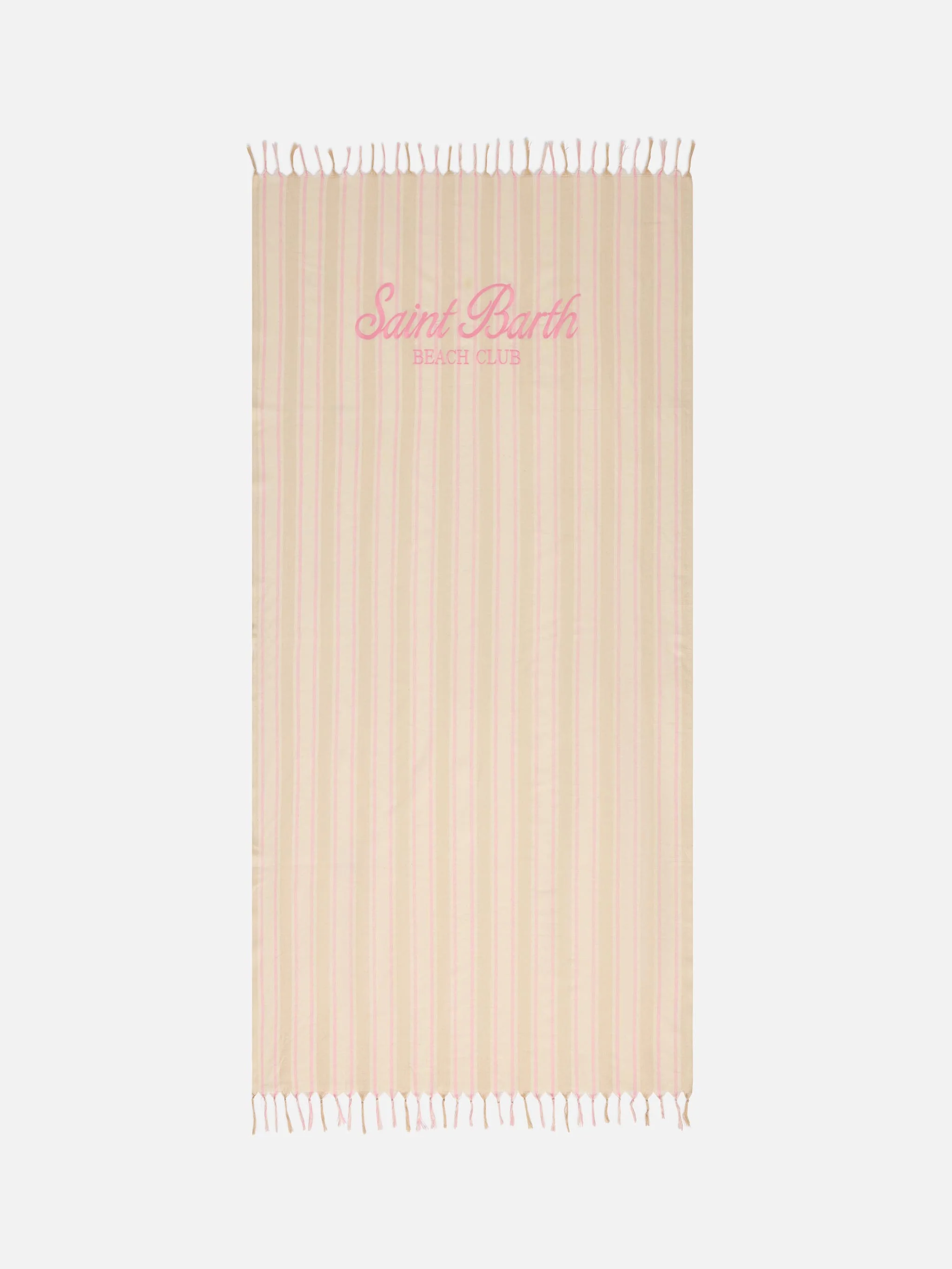 Foutas Lightbeach towel with beige and white stripes and embroidered logo