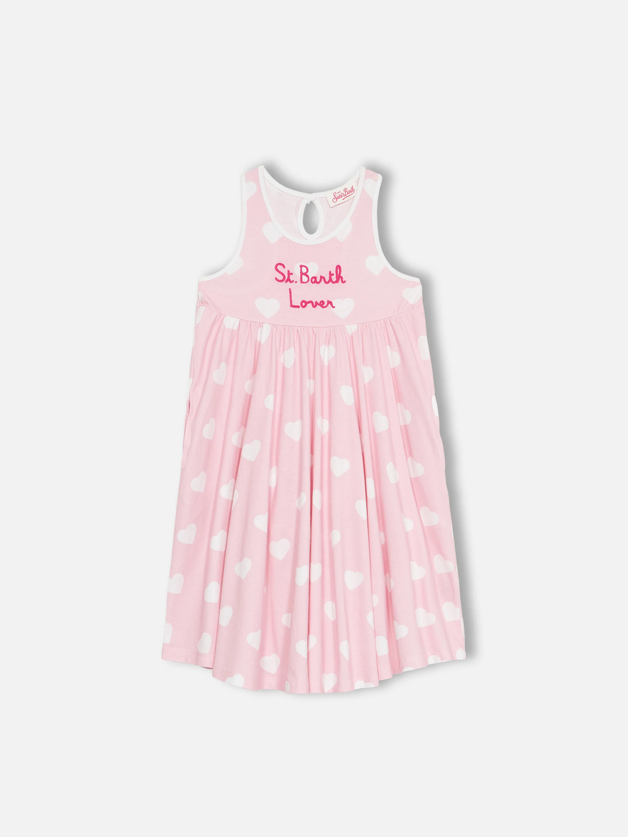 Girl cotton dress Masha with print and "I love St Barth" embroidery