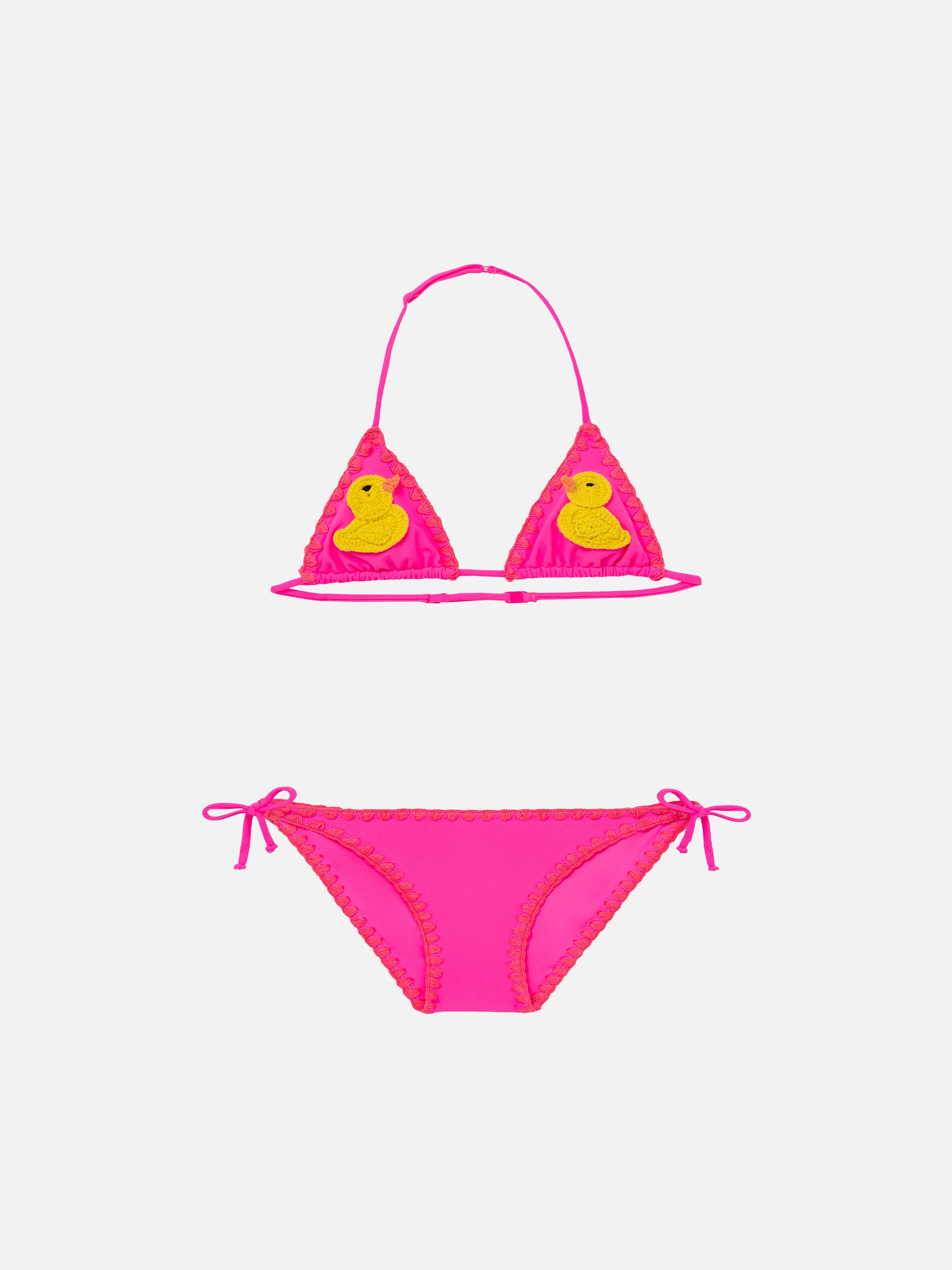 Girl triangle bikini with ducky crochet patch
