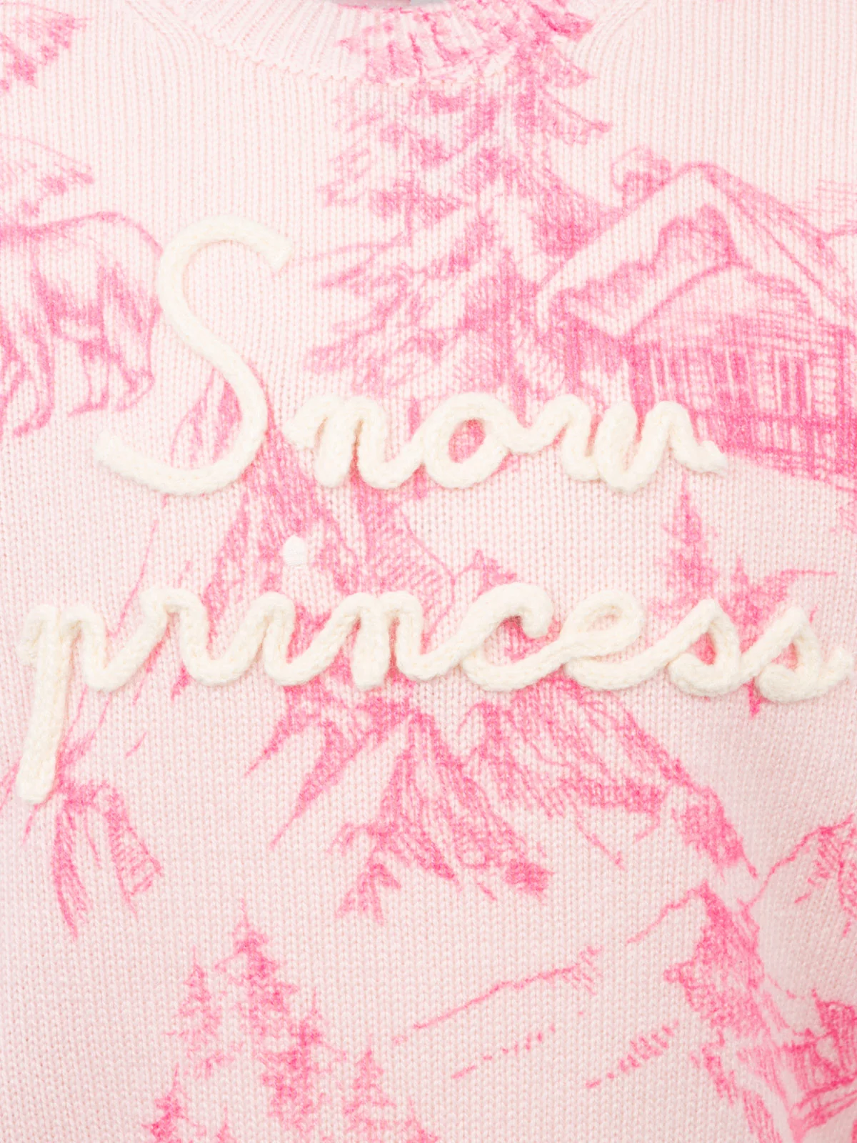 Girl pink crewneck sweater Princess with toile de jouy print and Snow Princess embroidery - Image 3