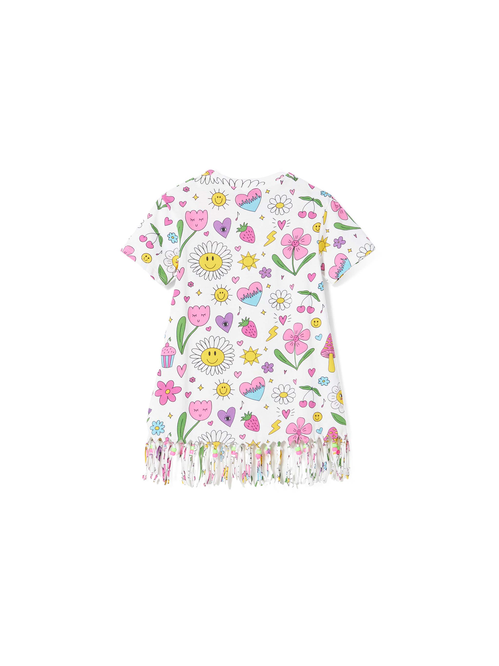 Girl white cotton dress with print and charms - Image 3