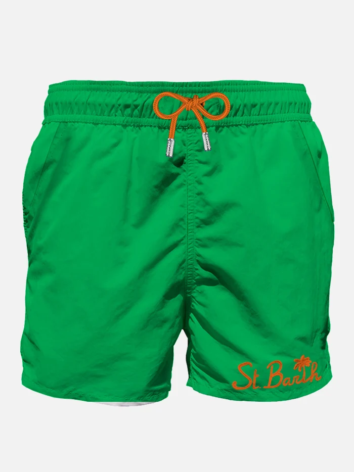Gustavia Pocket green swim shorts with embroidery