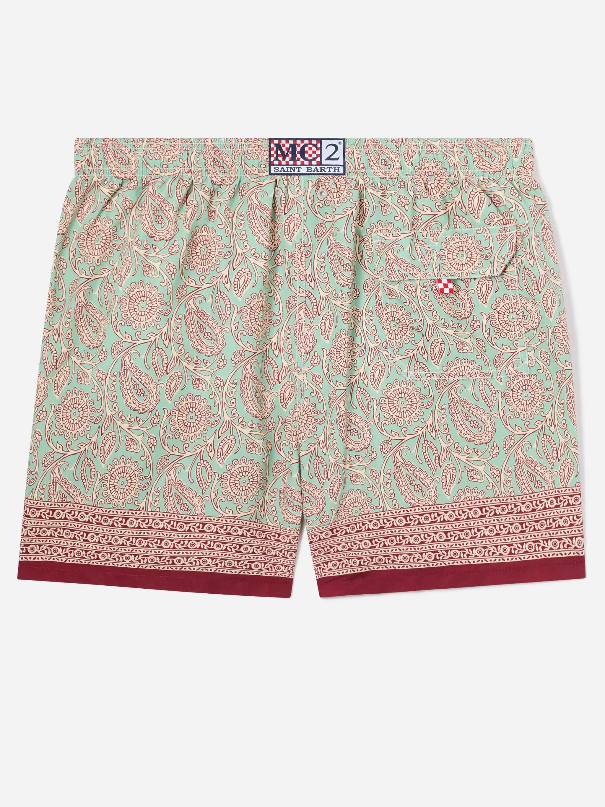 Gustavia aqua green swim shorts with contrasting paisley print - Image 2