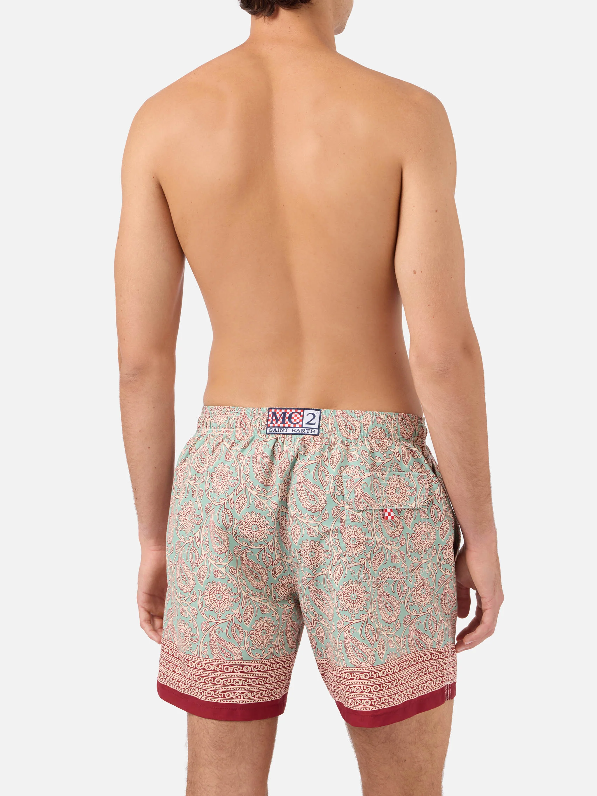 Gustavia aqua green swim shorts with contrasting paisley print - Image 5