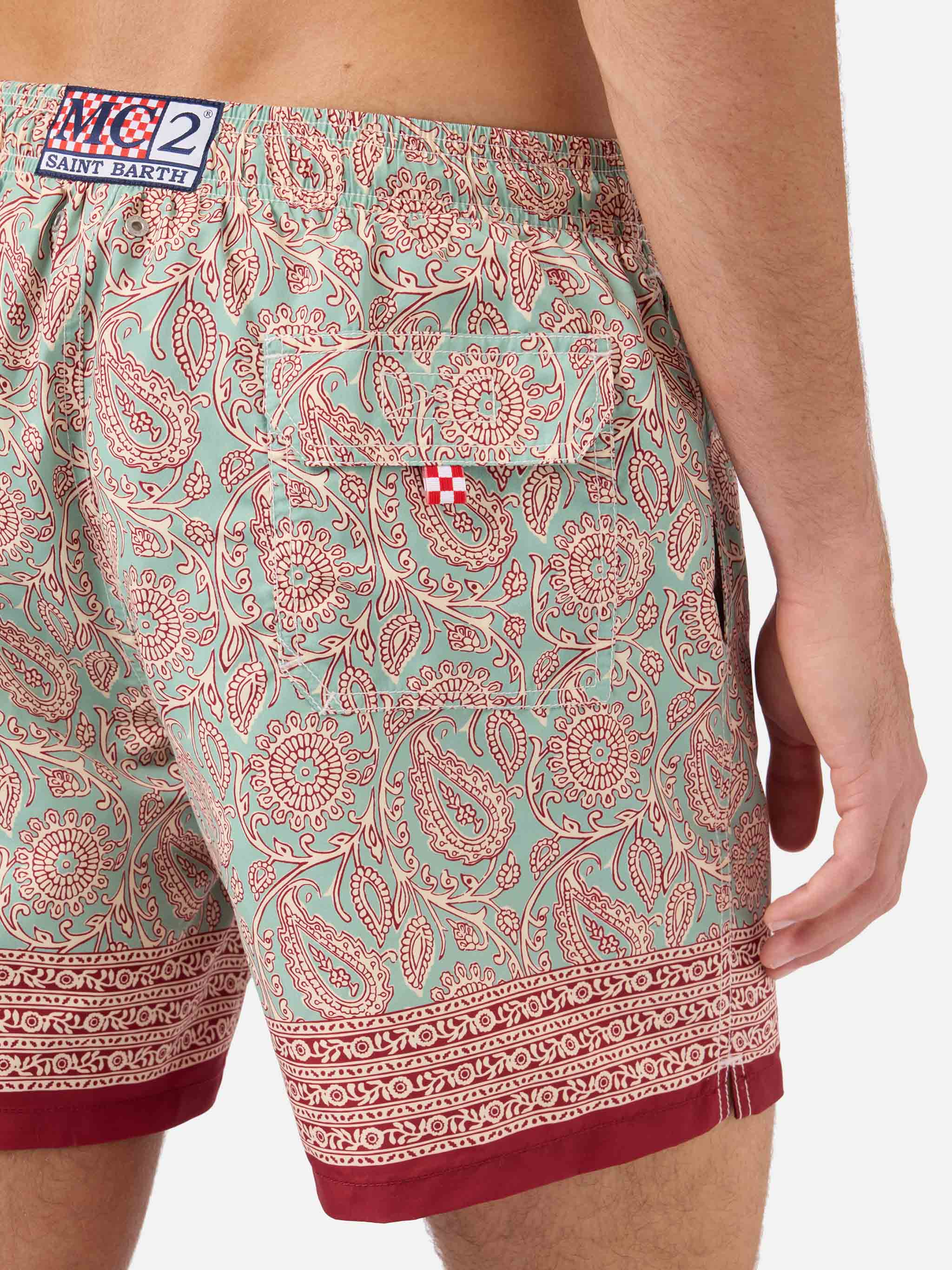 Gustavia aqua green swim shorts with contrasting paisley print - Image 6