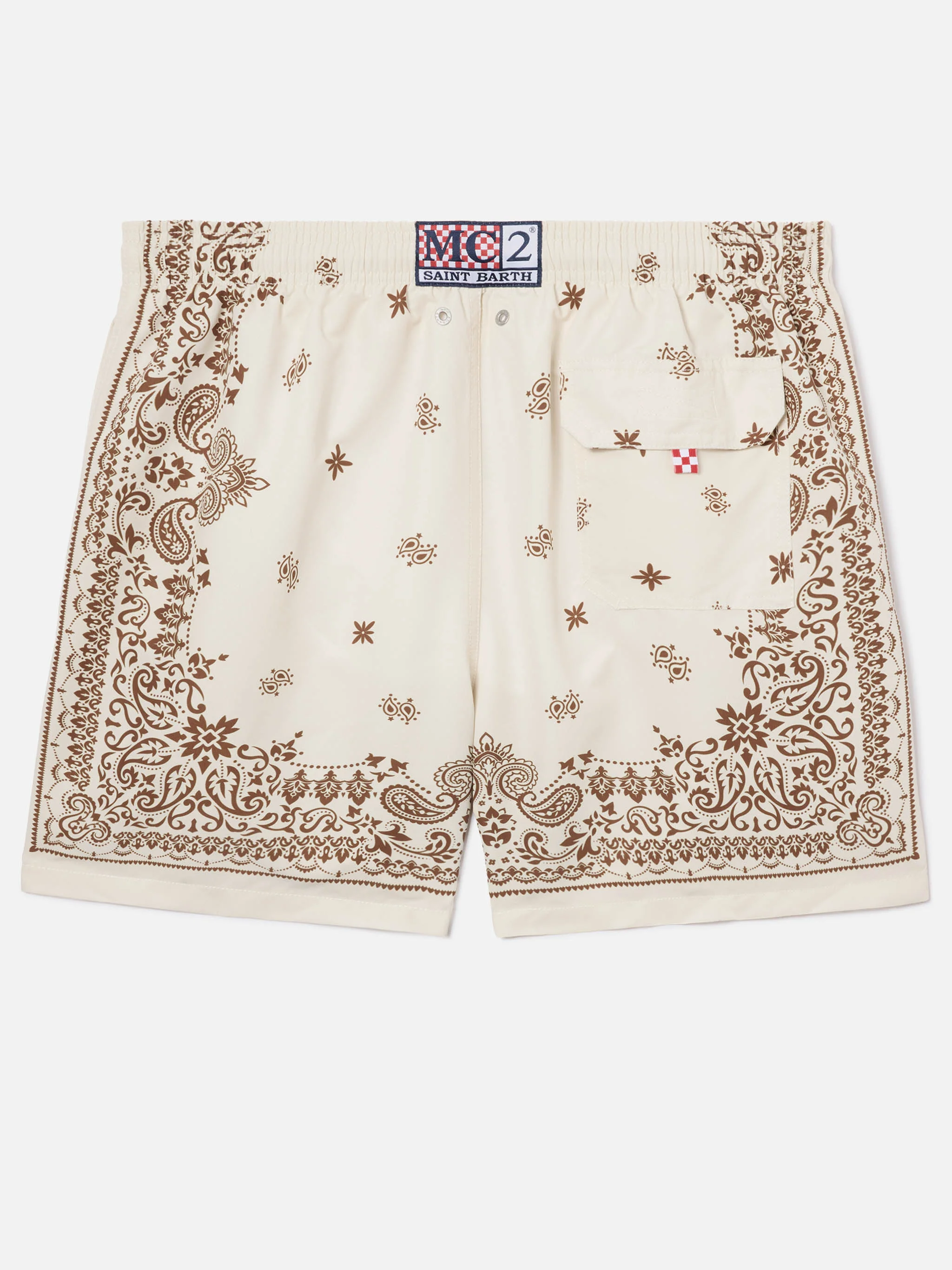 Gustavia beige swim shorts with bandana print - Image 2