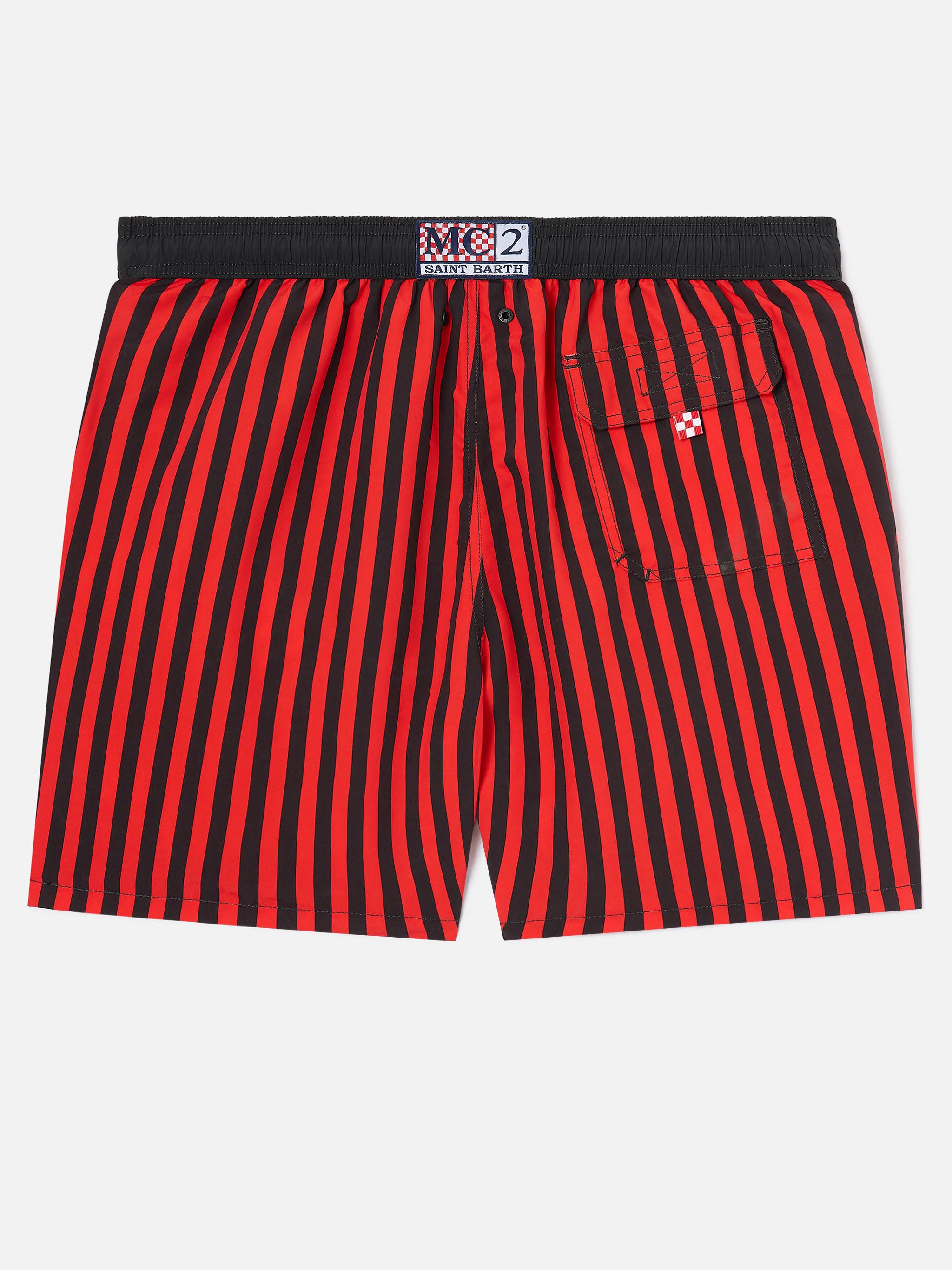 Gustavia red striped swim shorts with AC MILAN patch and Rossoneri embroidery | AC MILAN SPECIAL EDITION - Image 2