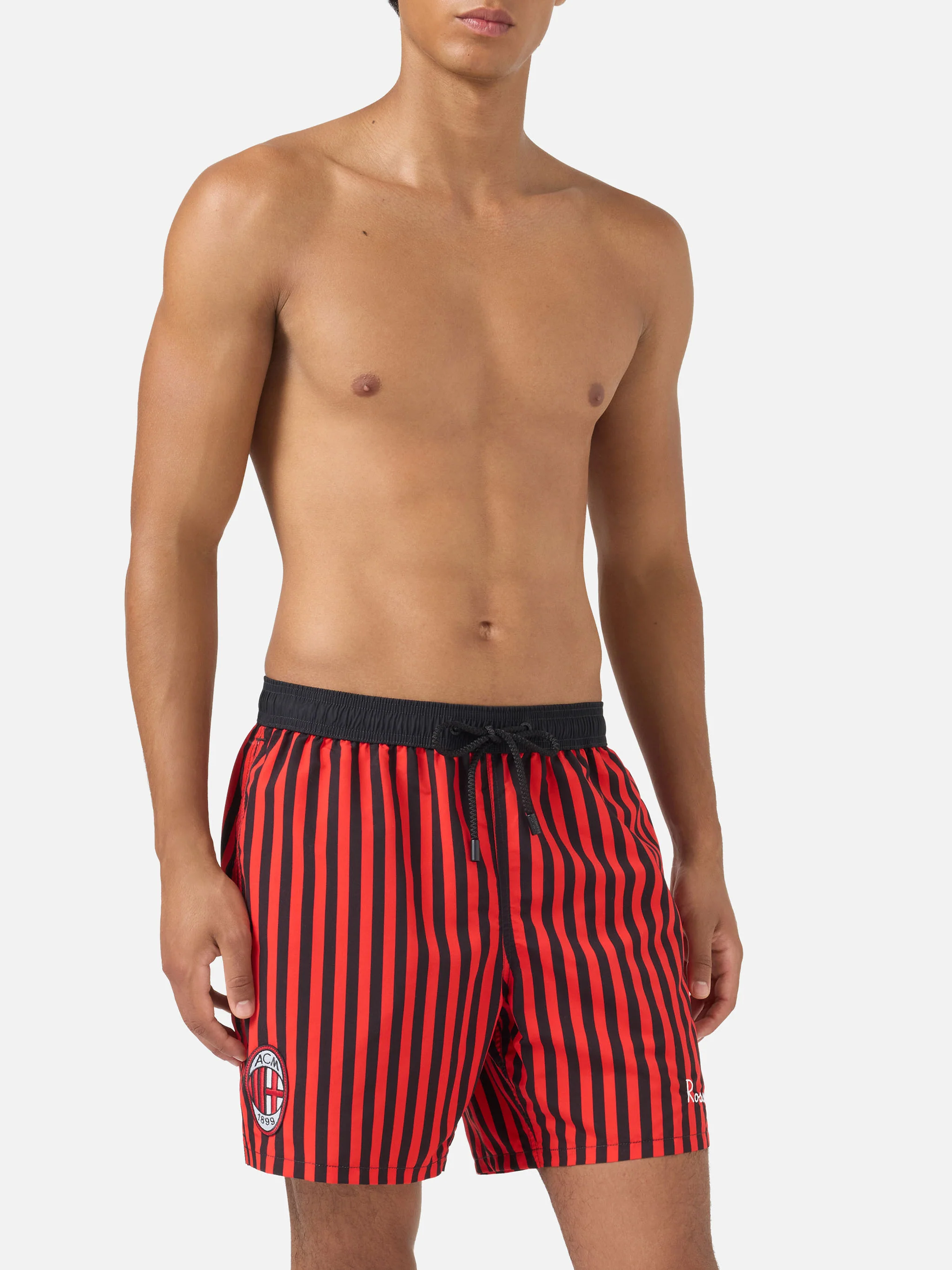 Gustavia red striped swim shorts with AC MILAN patch and Rossoneri embroidery | AC MILAN SPECIAL EDITION - Image 3