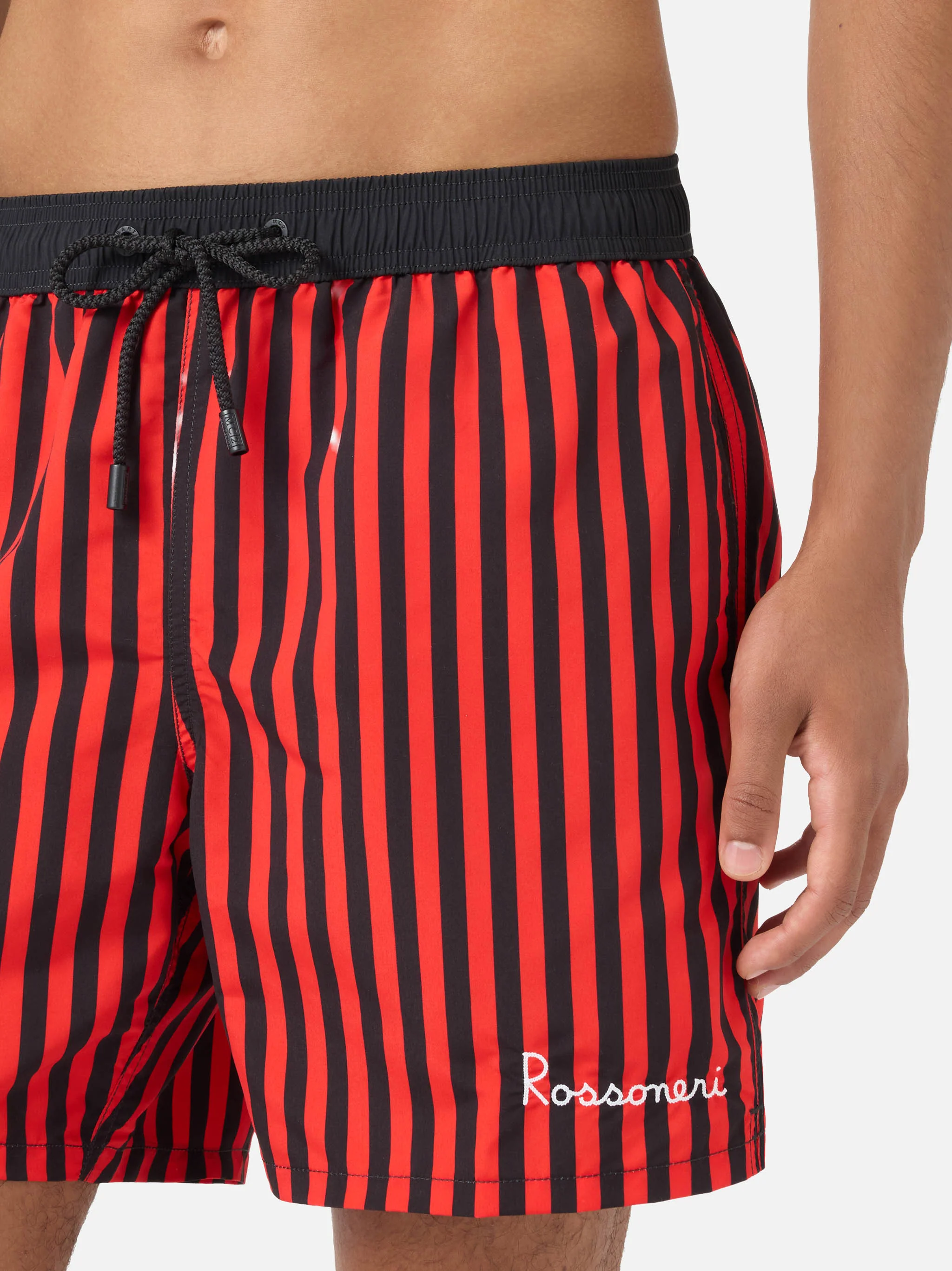 Gustavia red striped swim shorts with AC MILAN patch and Rossoneri embroidery | AC MILAN SPECIAL EDITION - Image 4