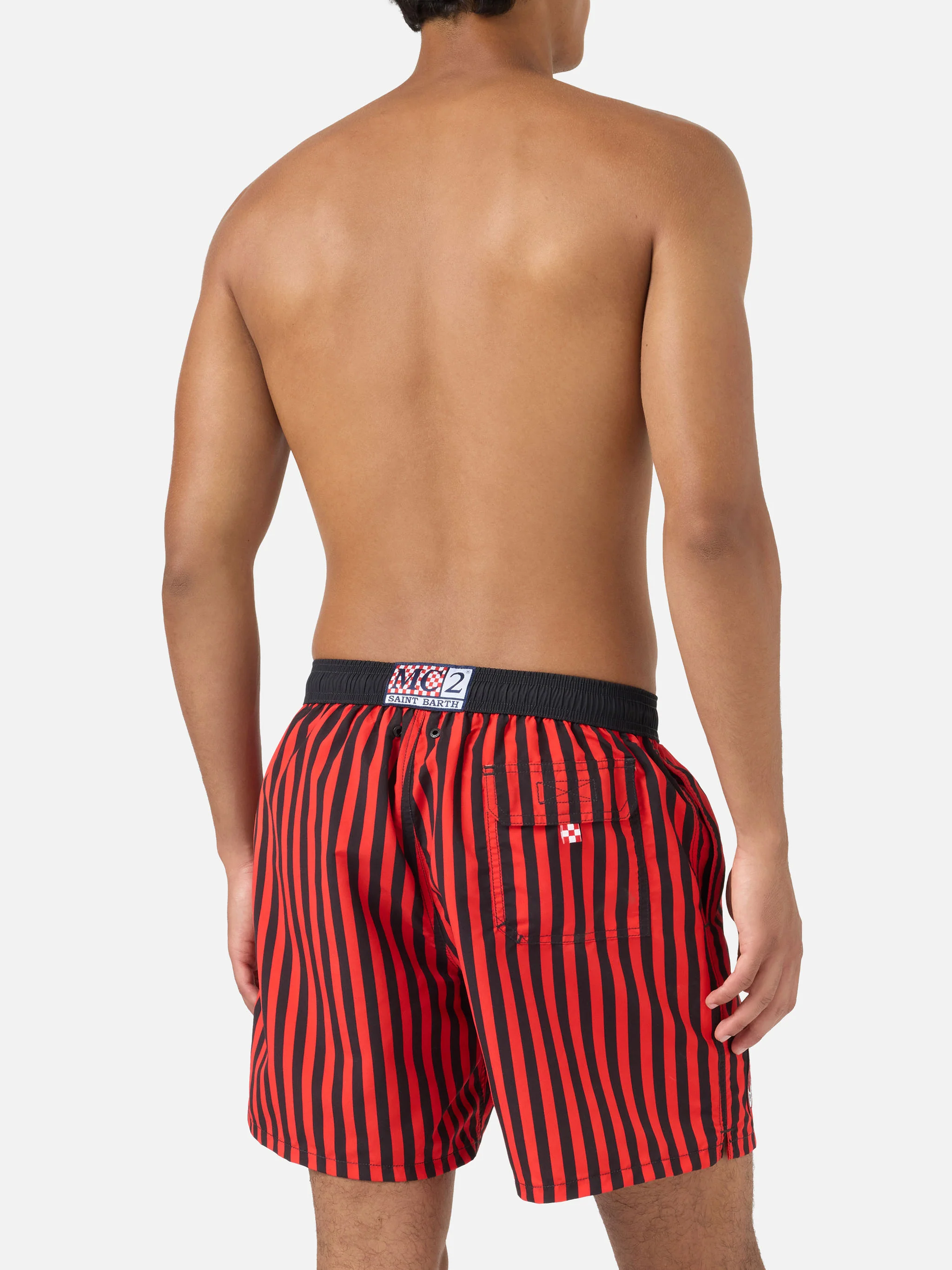 Gustavia red striped swim shorts with AC MILAN patch and Rossoneri embroidery | AC MILAN SPECIAL EDITION - Image 5